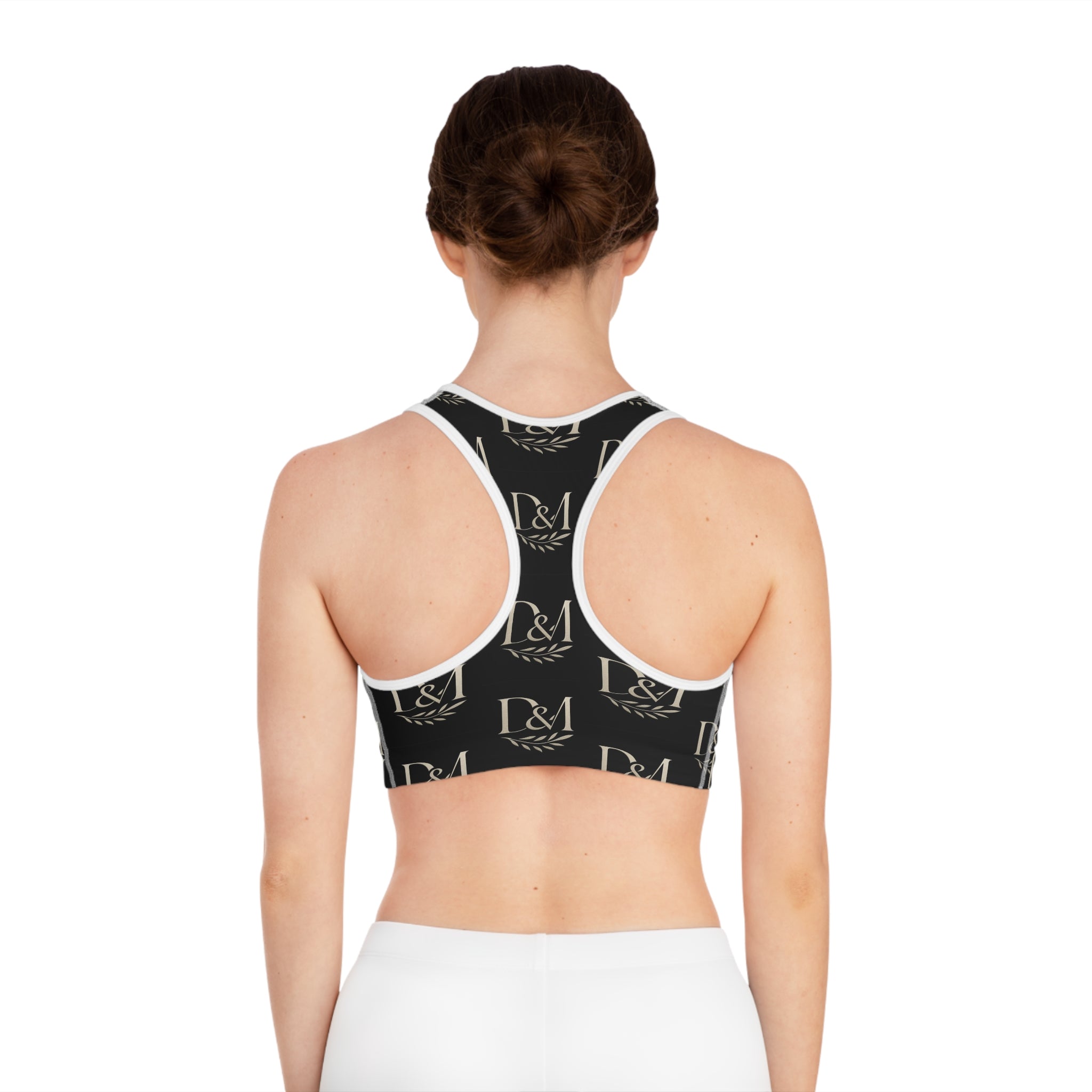 Monogram L&M Athletic Sports Bra — Black Repeat Logo Activewear