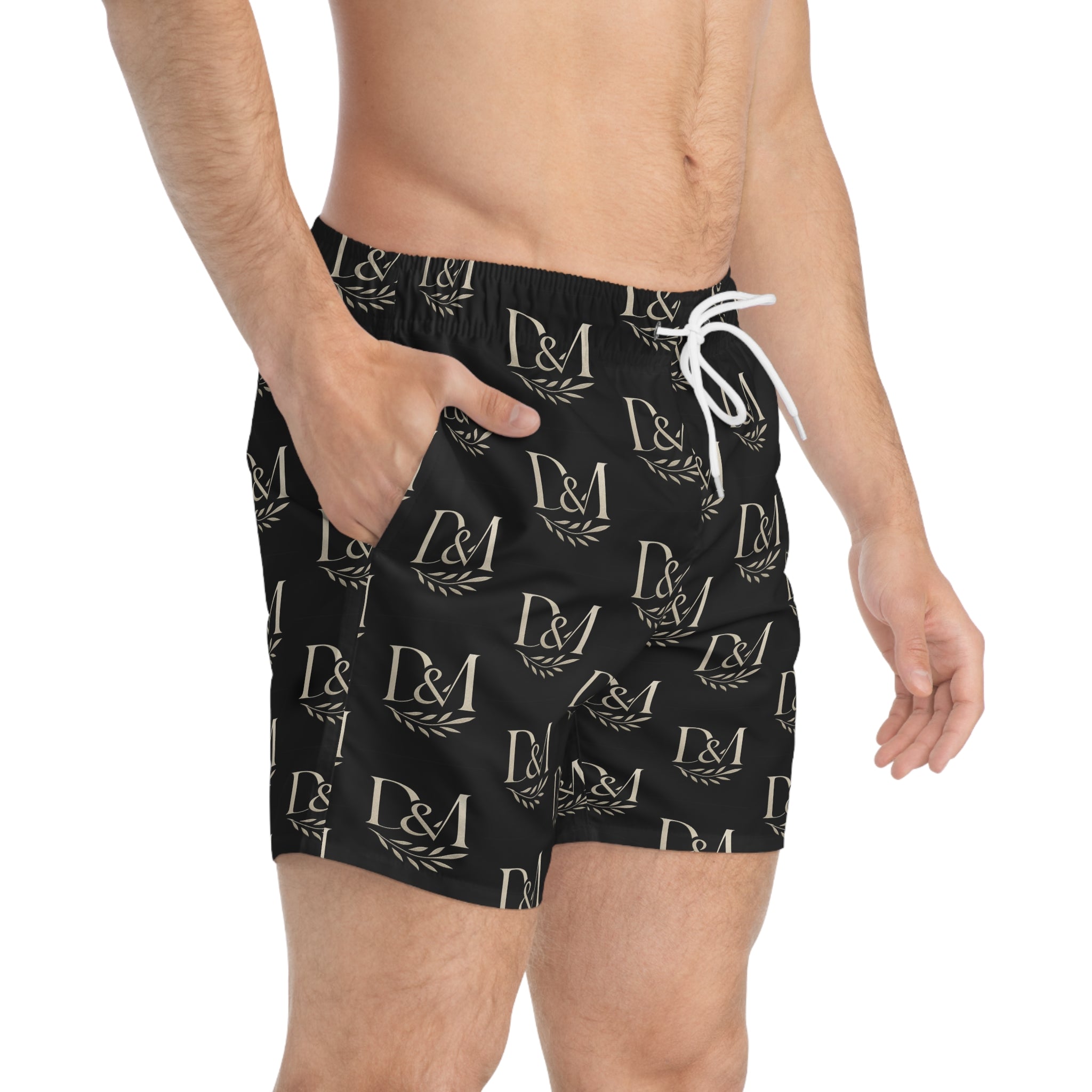 Monogram Black Swim Trunks – Classic Laurel Pattern