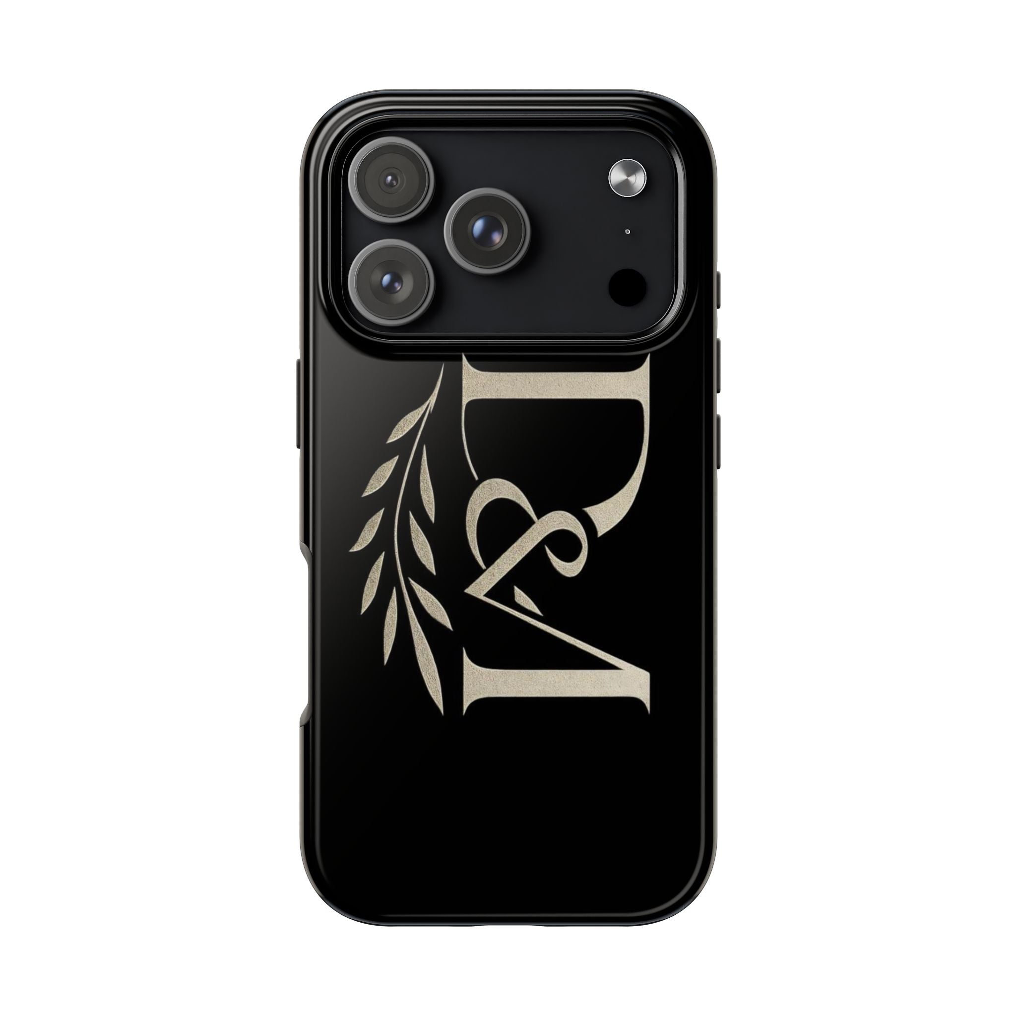 Monogram D&A Tough Phone Case — Elegant Black Initials with Laurel Accent