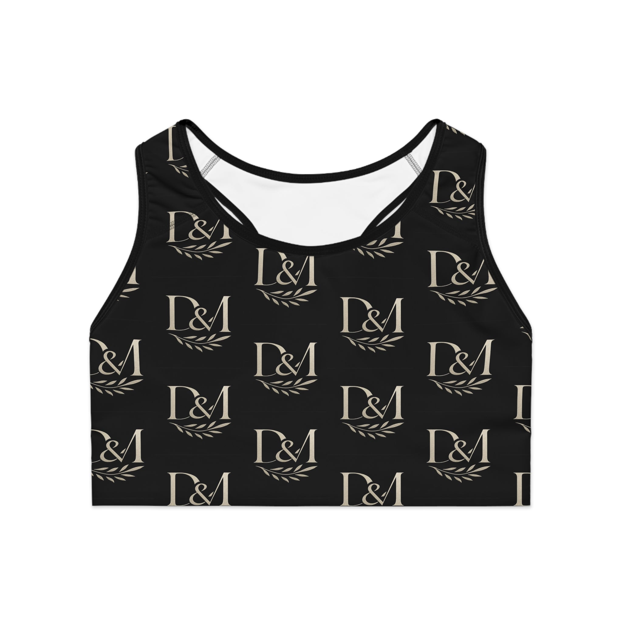 Monogram L&M Athletic Sports Bra — Black Repeat Logo Activewear