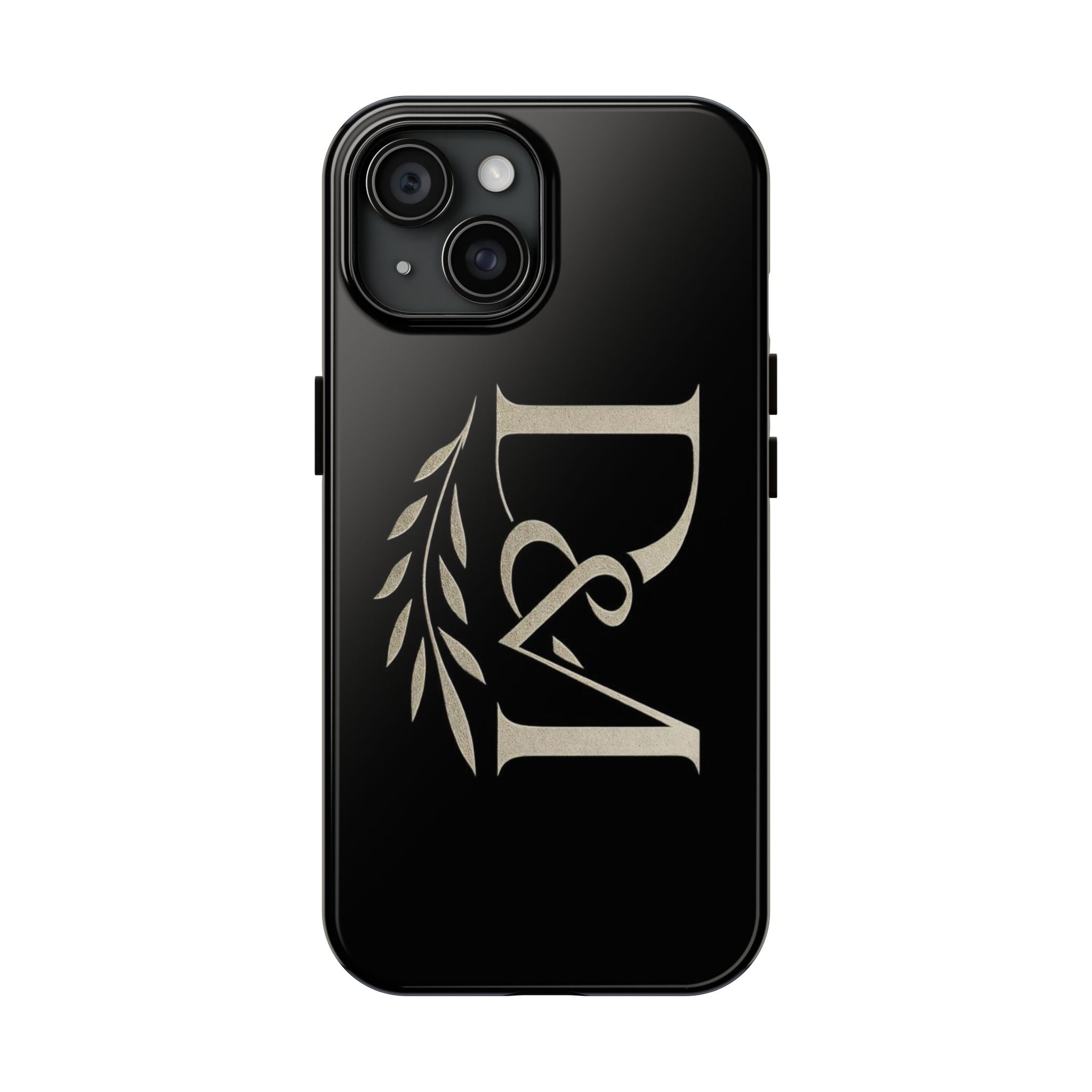Monogram D&A Tough Phone Case — Elegant Black Initials with Laurel Accent
