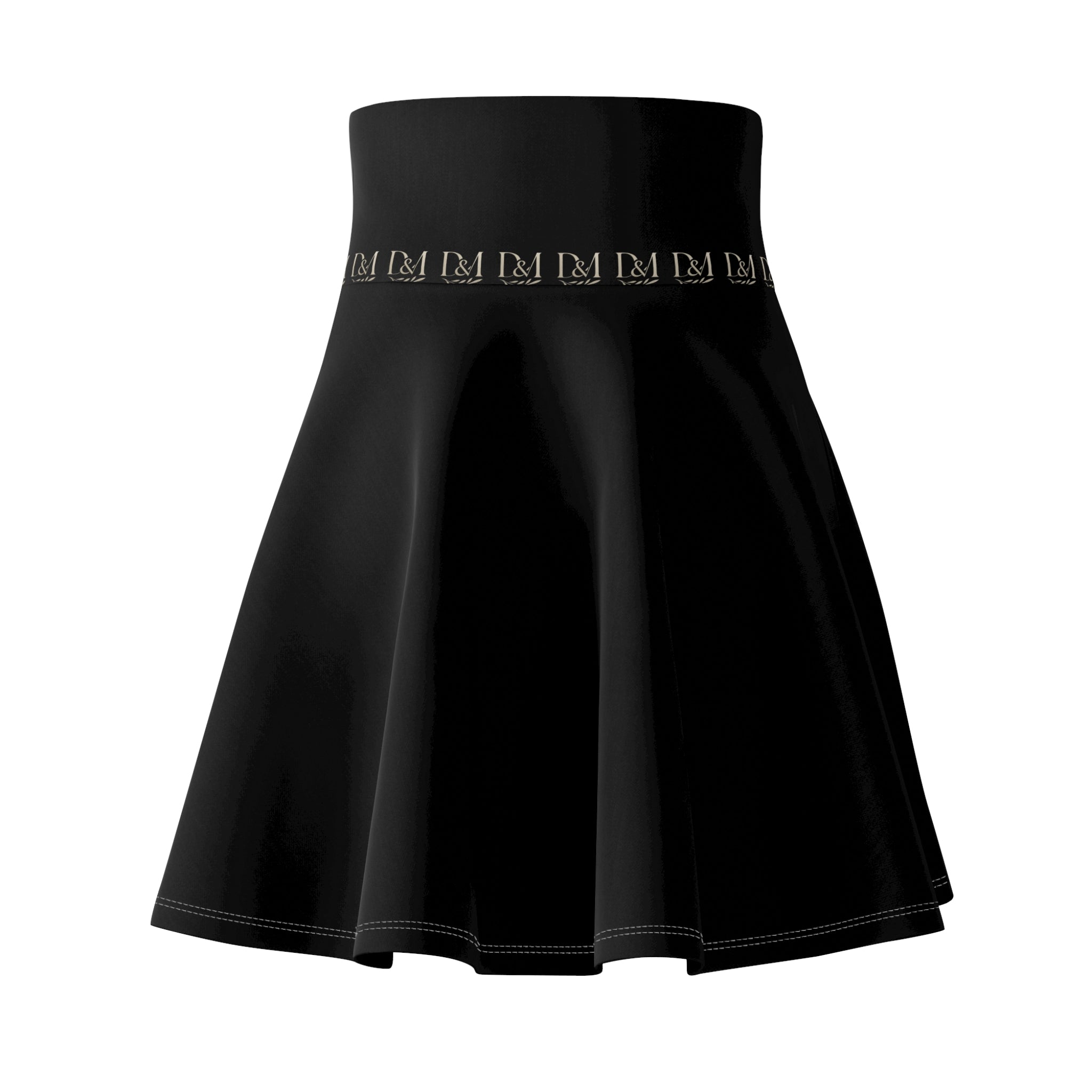 Monogram D&M Black Skater Skirt — Classic High-Waist Logo Waistband