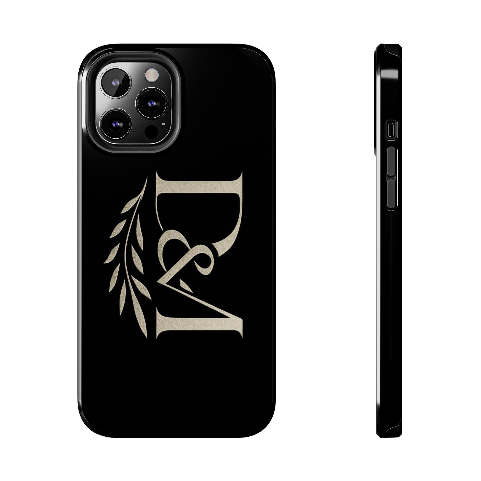 Monogram D&A Tough Phone Case — Elegant Black Initials with Laurel Accent