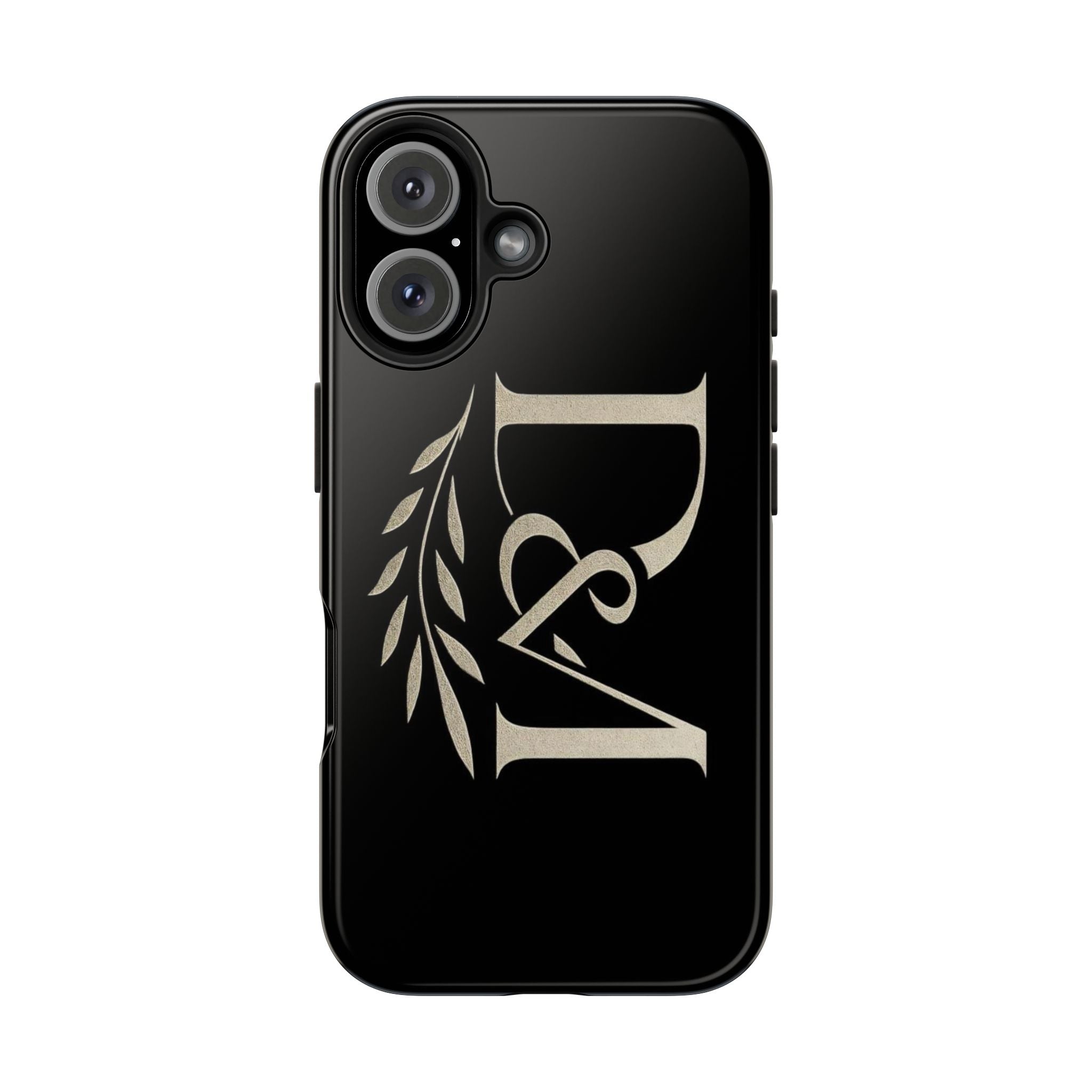 Monogram D&A Tough Phone Case — Elegant Black Initials with Laurel Accent