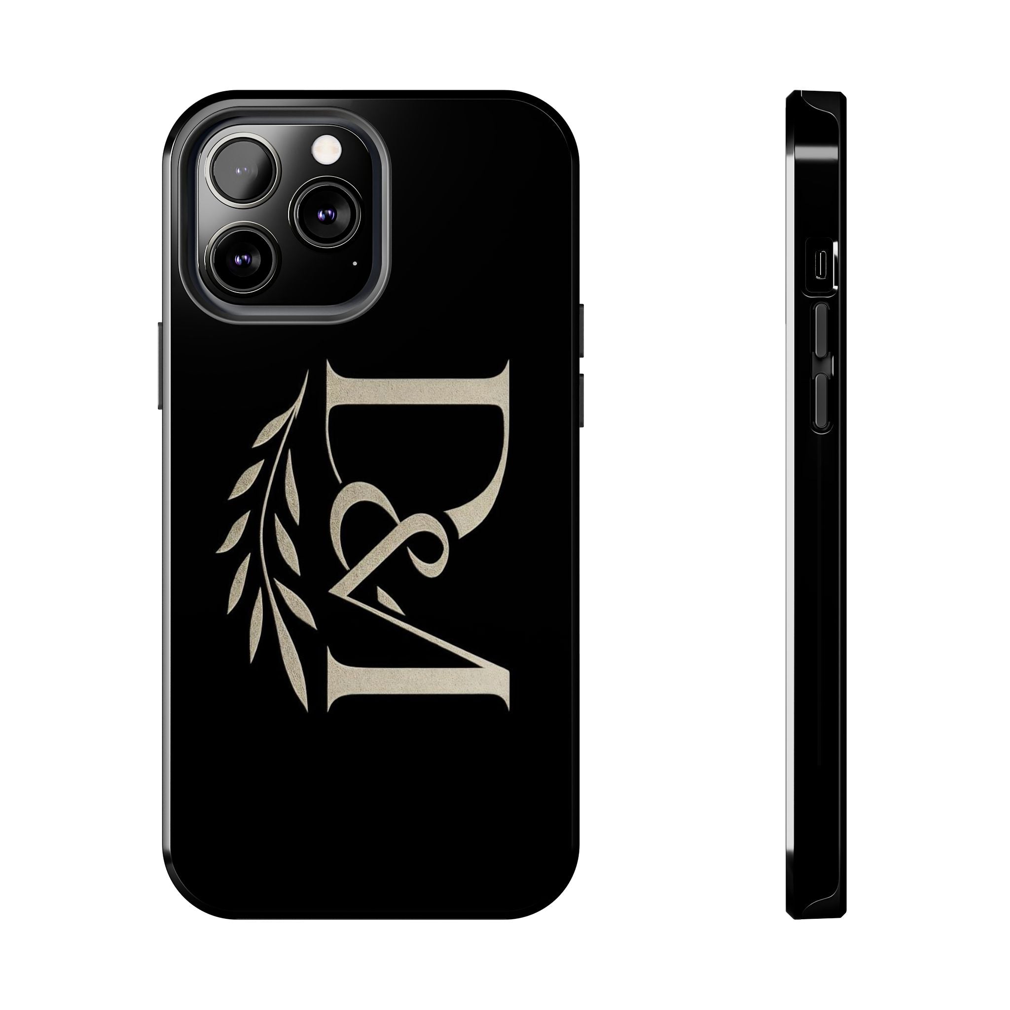 Monogram D&A Tough Phone Case — Elegant Black Initials with Laurel Accent
