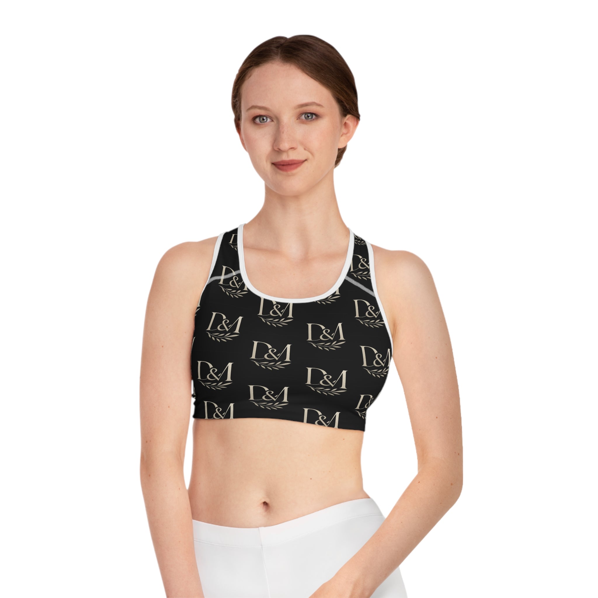 Monogram L&M Athletic Sports Bra — Black Repeat Logo Activewear