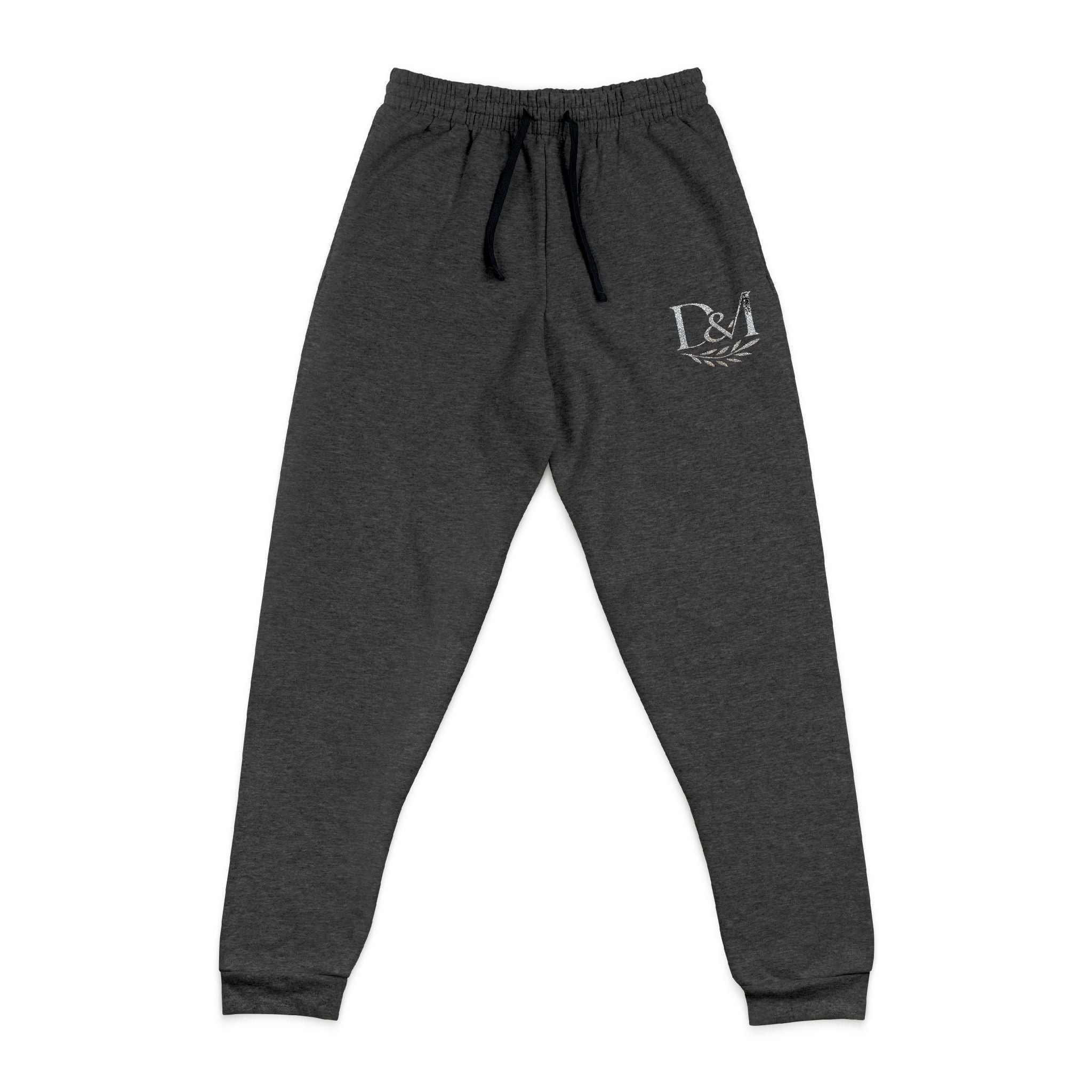 Embroidered Crown Joggers — Cozy Charcoal Sweatpants with Small Chest Crest