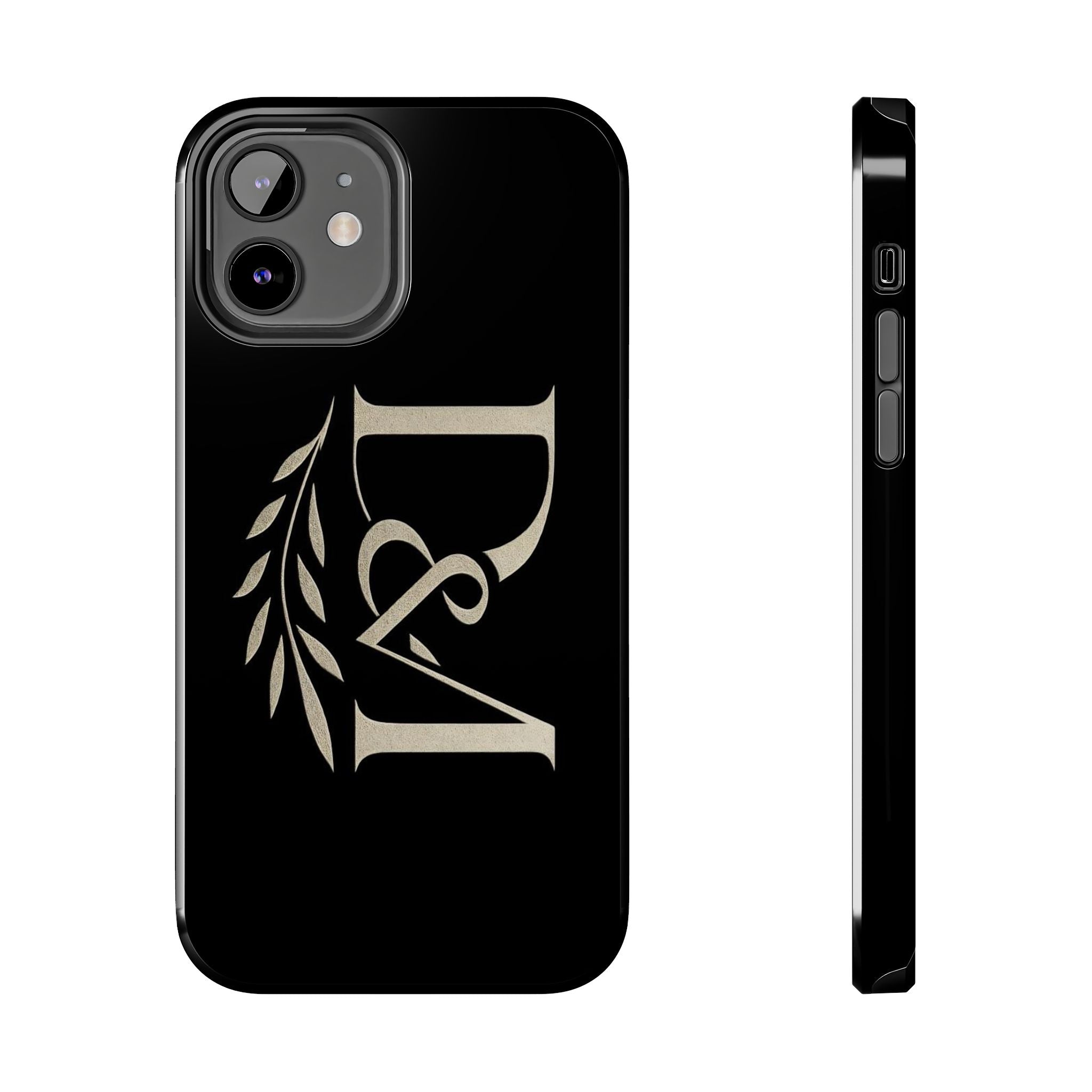 Monogram D&A Tough Phone Case — Elegant Black Initials with Laurel Accent