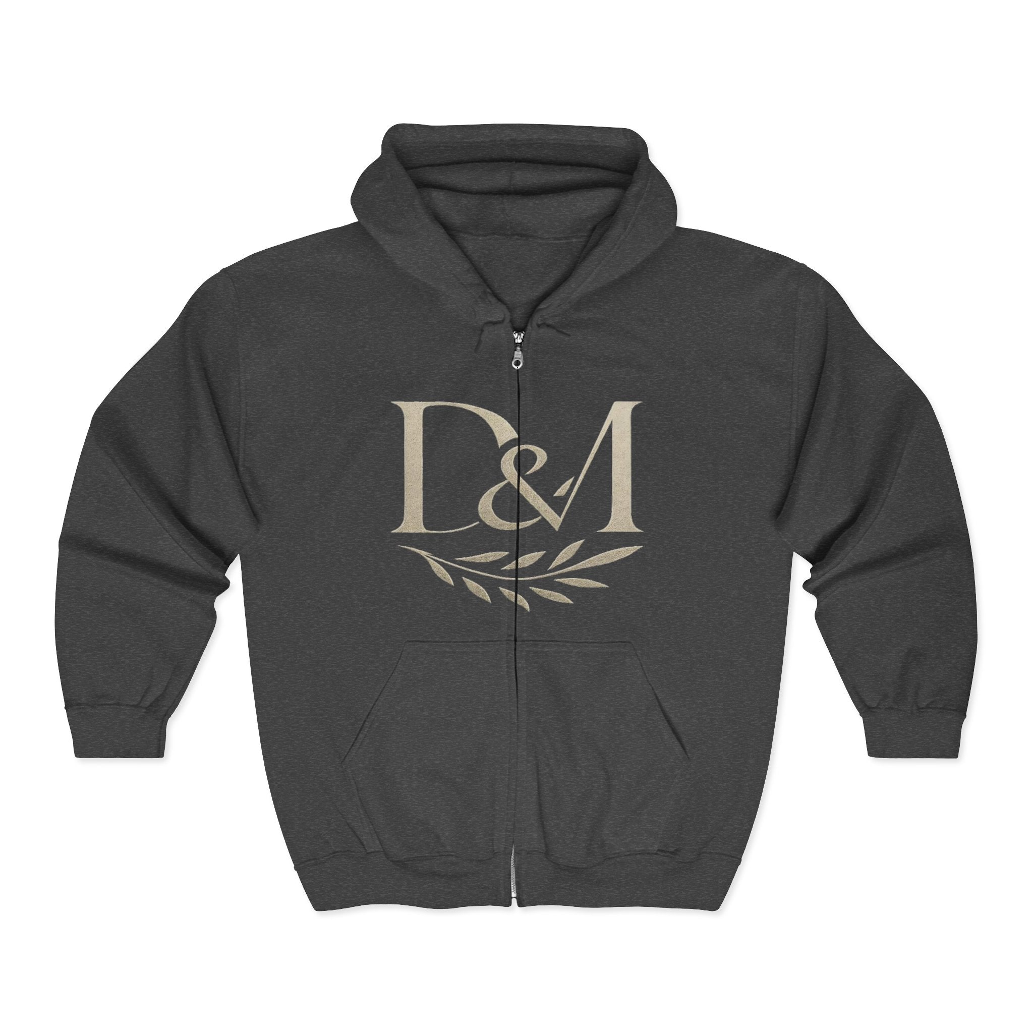 Full-Zip Hoodie — D&M Laurel Logo with “Nobody Brings Me Down” Gold Script