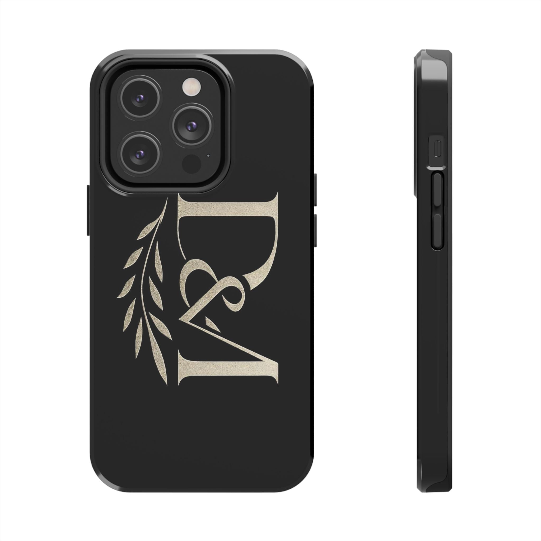 Monogram D&A Tough Phone Case — Elegant Black Initials with Laurel Accent