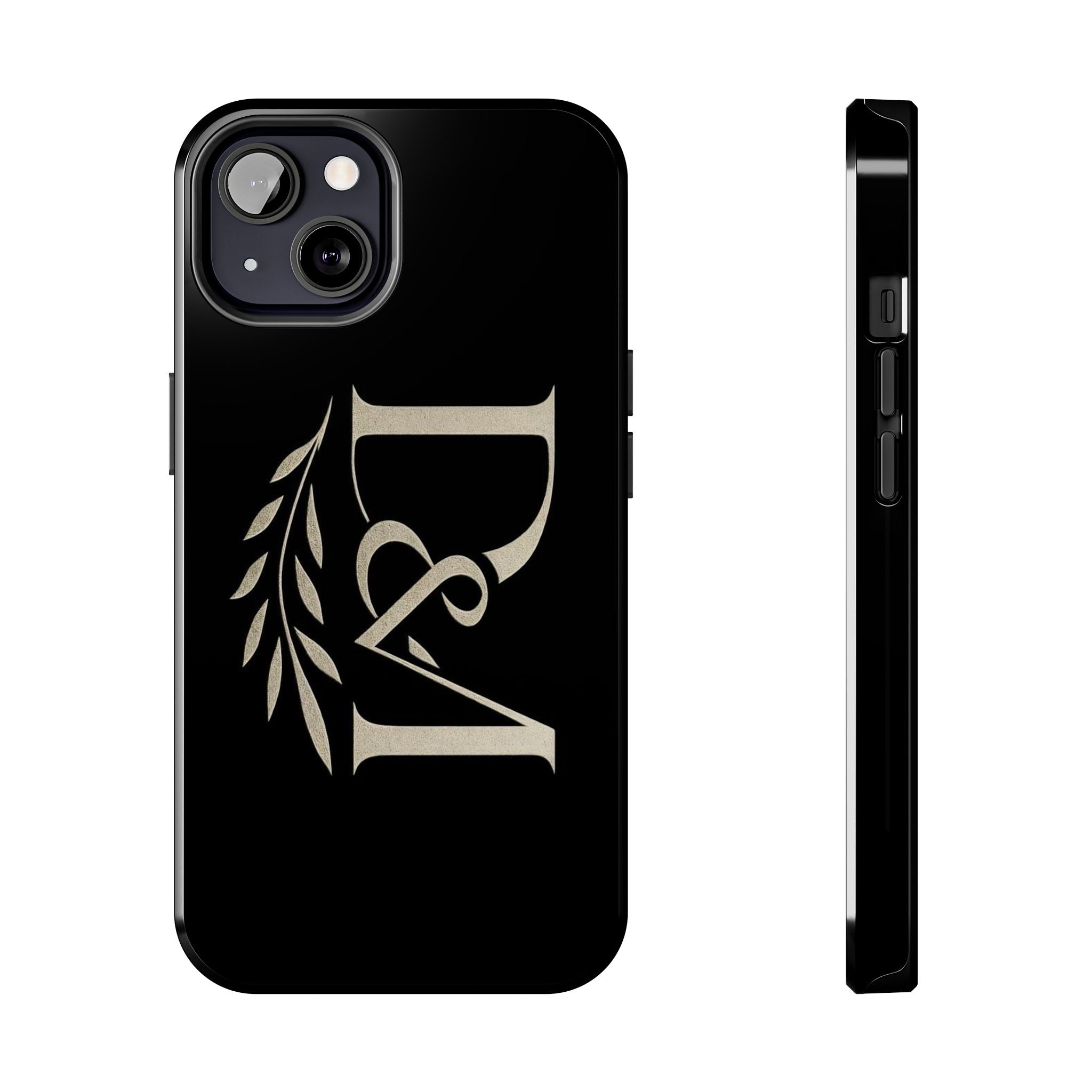 Monogram D&A Tough Phone Case — Elegant Black Initials with Laurel Accent