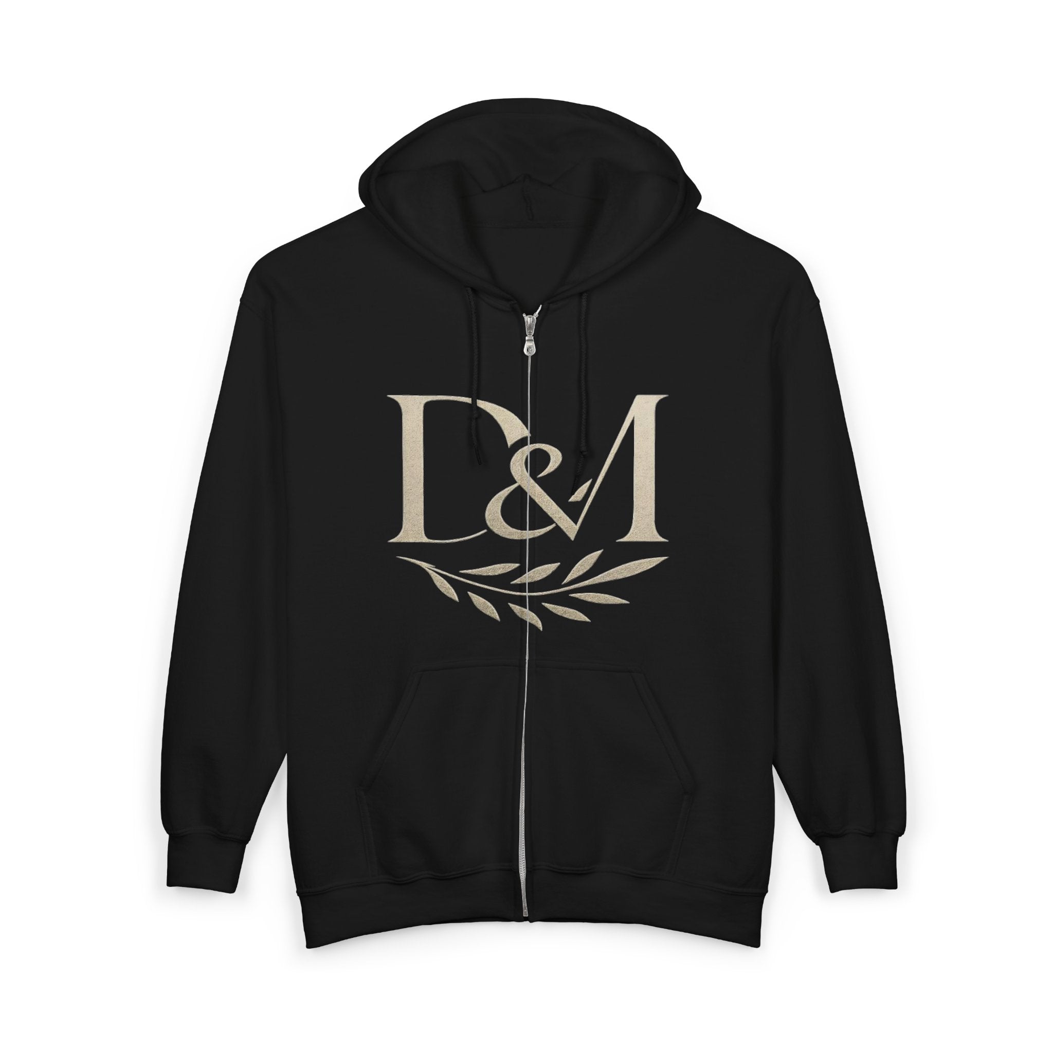 Full-Zip Hoodie — D&M Laurel Logo with “Nobody Brings Me Down” Gold Script