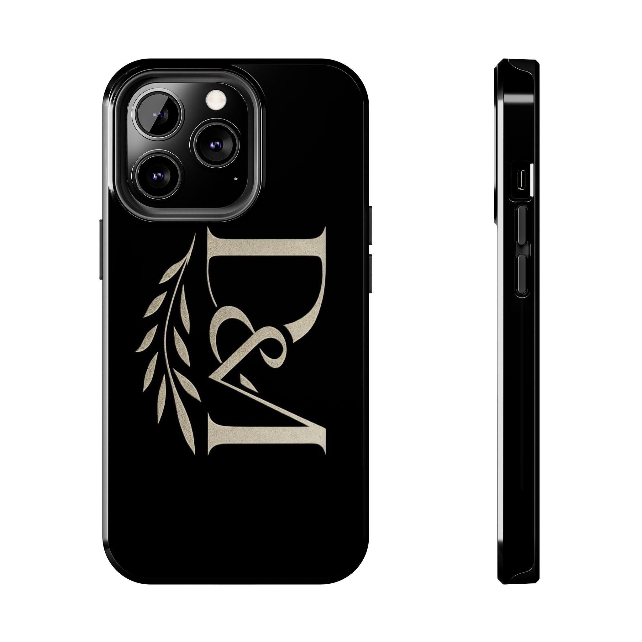 Monogram D&A Tough Phone Case — Elegant Black Initials with Laurel Accent