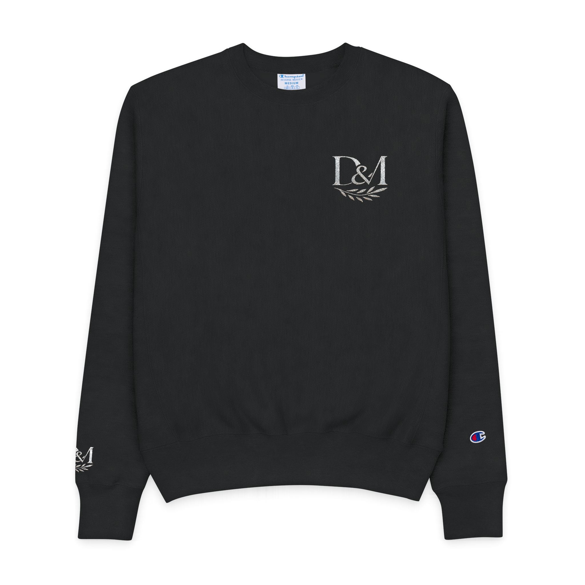 Champion Crewneck Sweatshirt — D M Laurel Crest Minimalist Logo