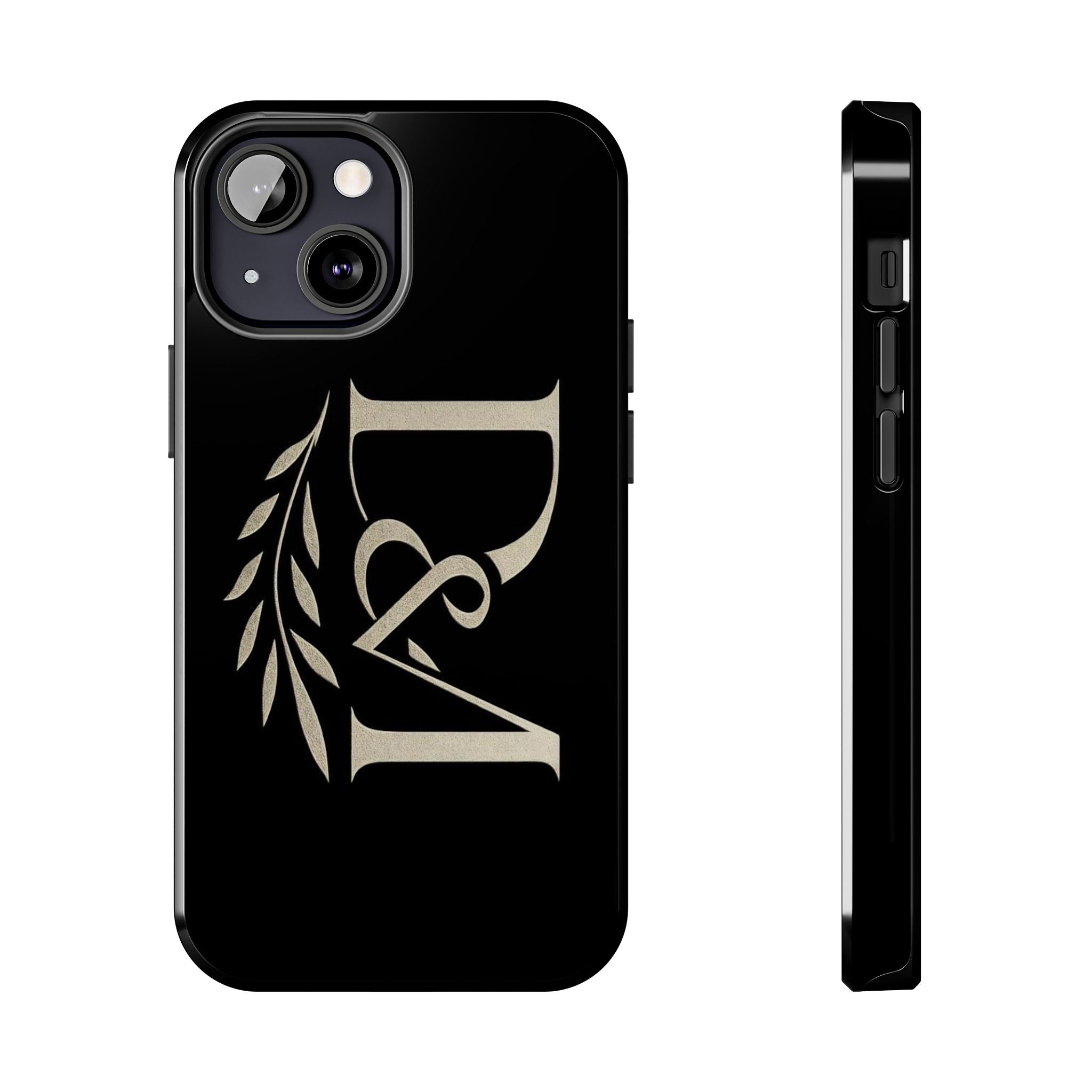 Monogram D&A Tough Phone Case — Elegant Black Initials with Laurel Accent