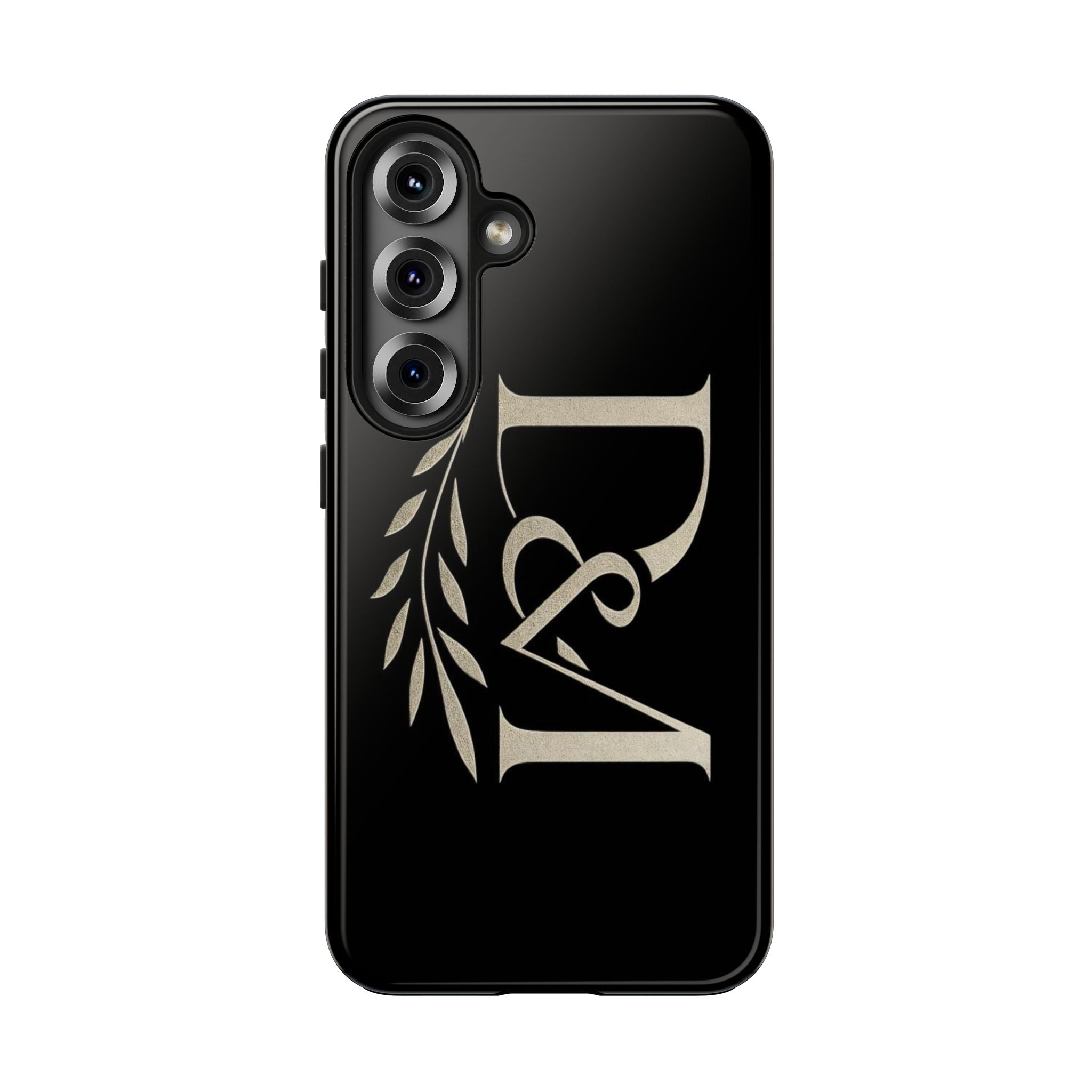 Monogram D&A Tough Phone Case — Elegant Black Initials with Laurel Accent