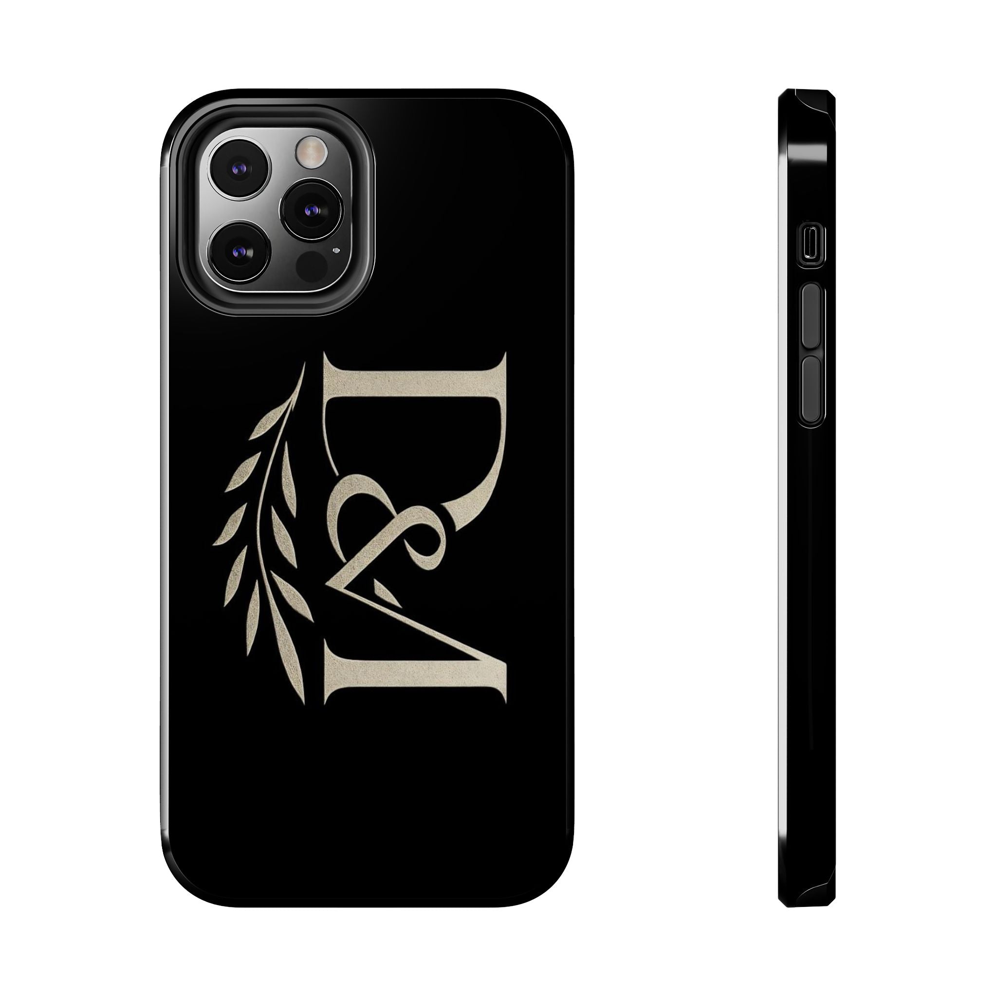 Monogram D&A Tough Phone Case — Elegant Black Initials with Laurel Accent