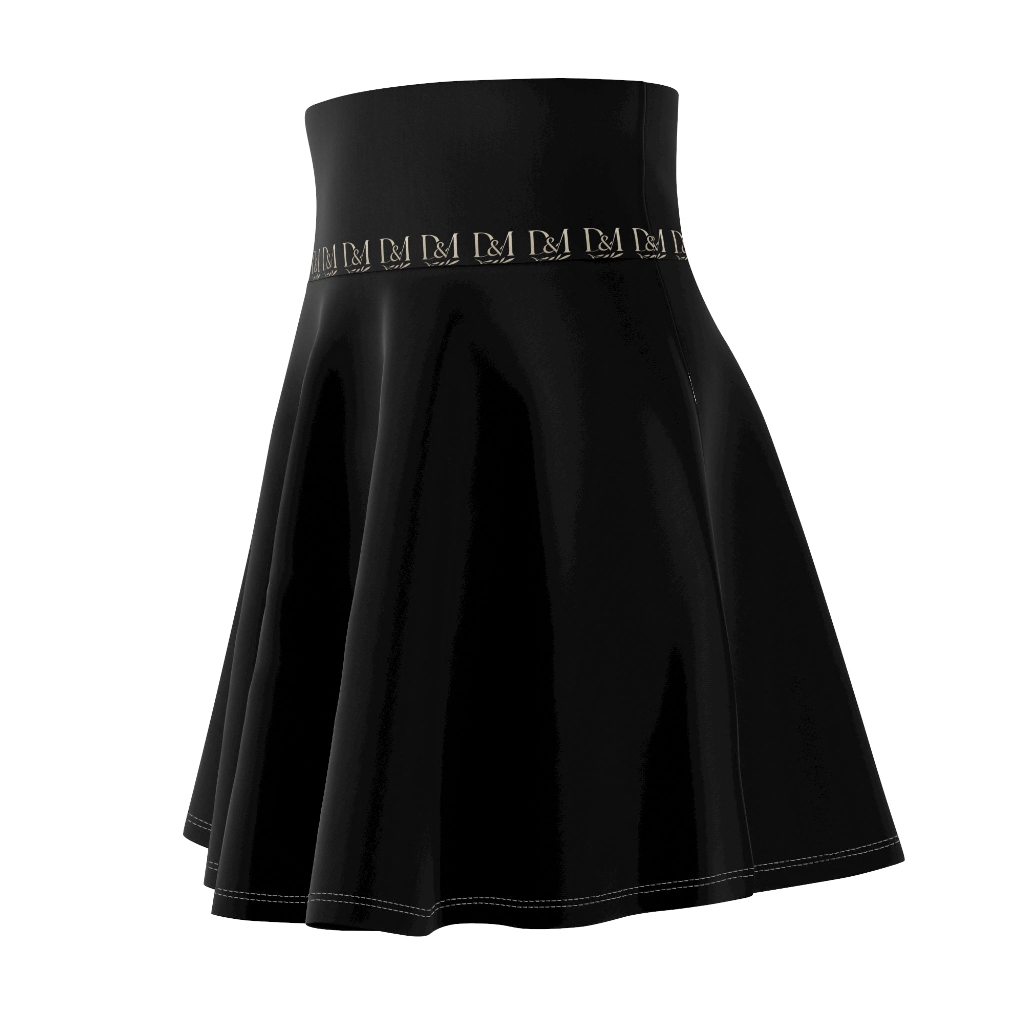 Monogram D&M Black Skater Skirt — Classic High-Waist Logo Waistband