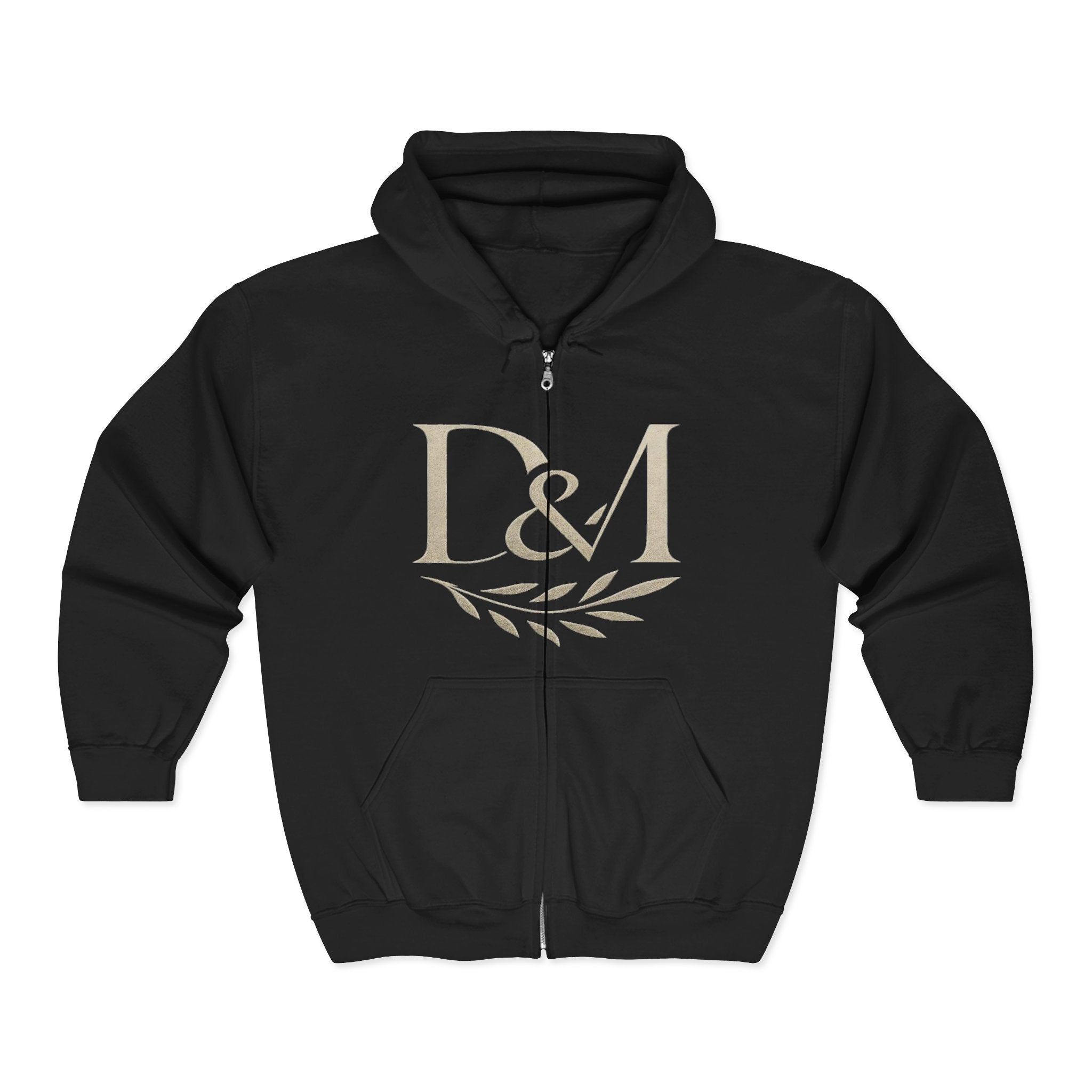 Full-Zip Hoodie — D&M Laurel Logo with “Nobody Brings Me Down” Gold Script