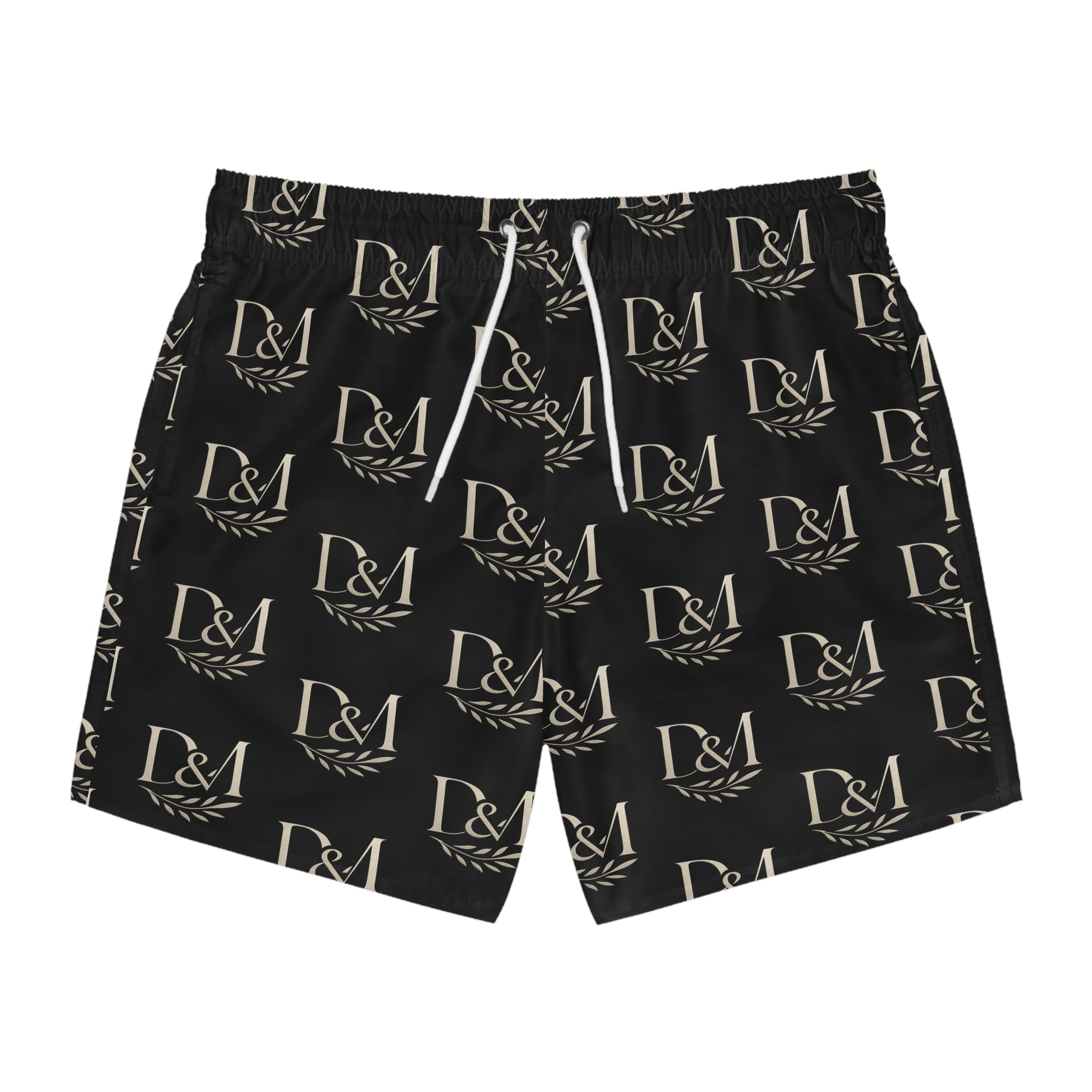 Monogram Black Swim Trunks – Classic Laurel Pattern