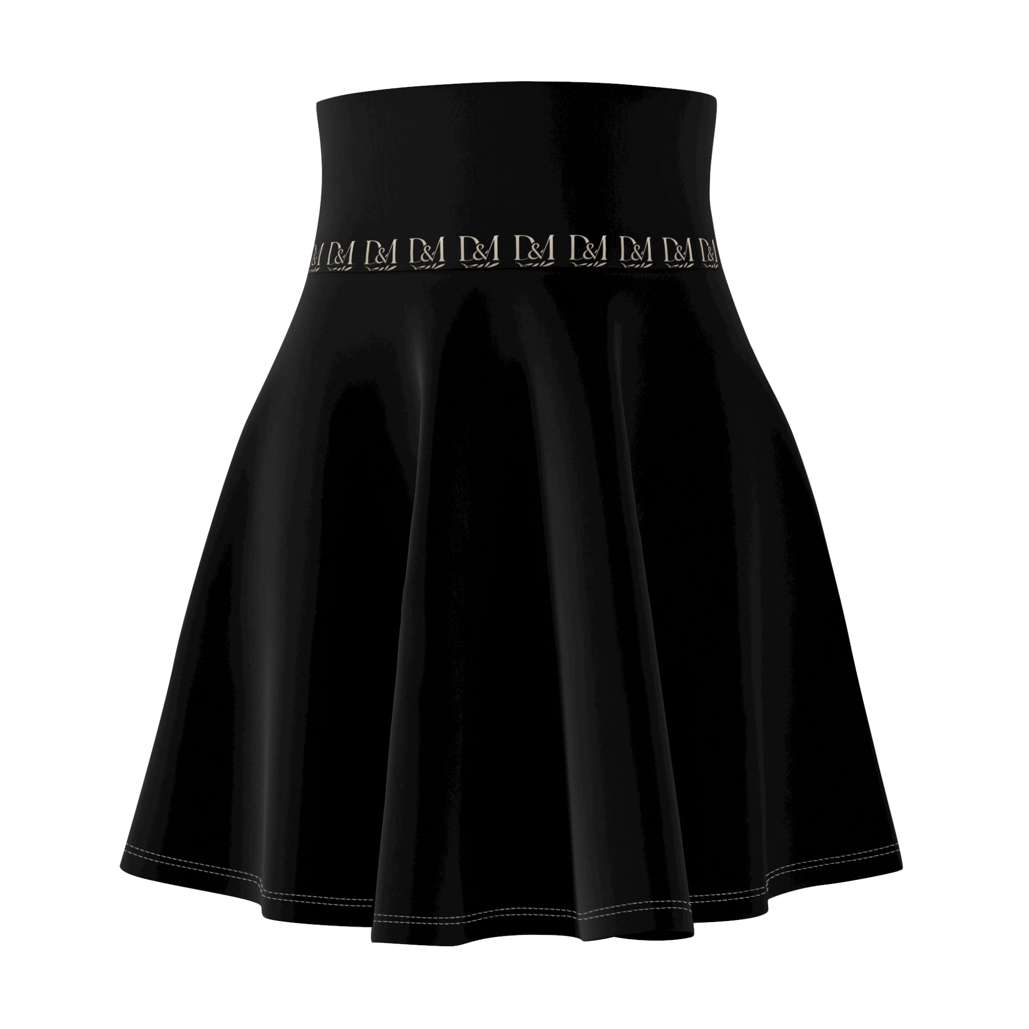 Monogram D&M Black Skater Skirt — Classic High-Waist Logo Waistband