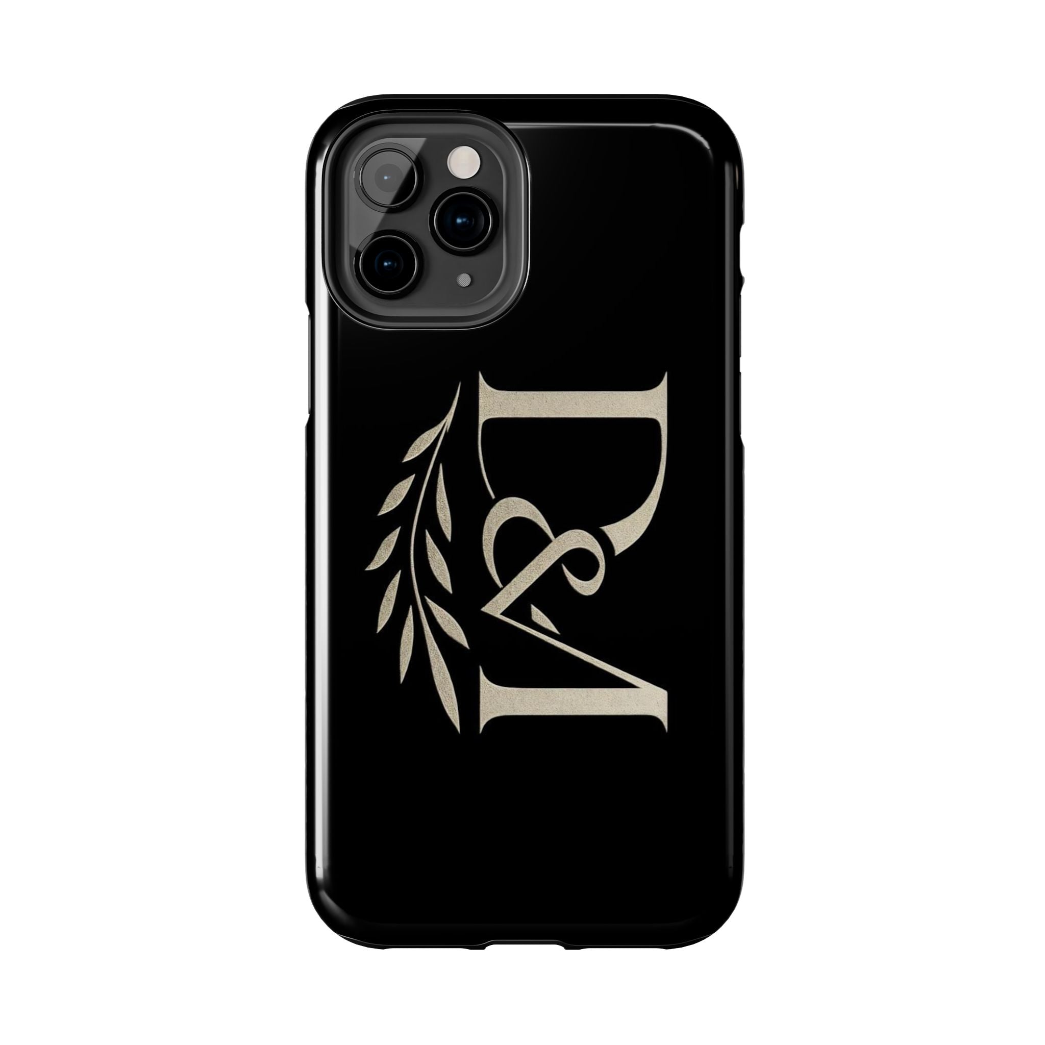 Monogram D&A Tough Phone Case — Elegant Black Initials with Laurel Accent