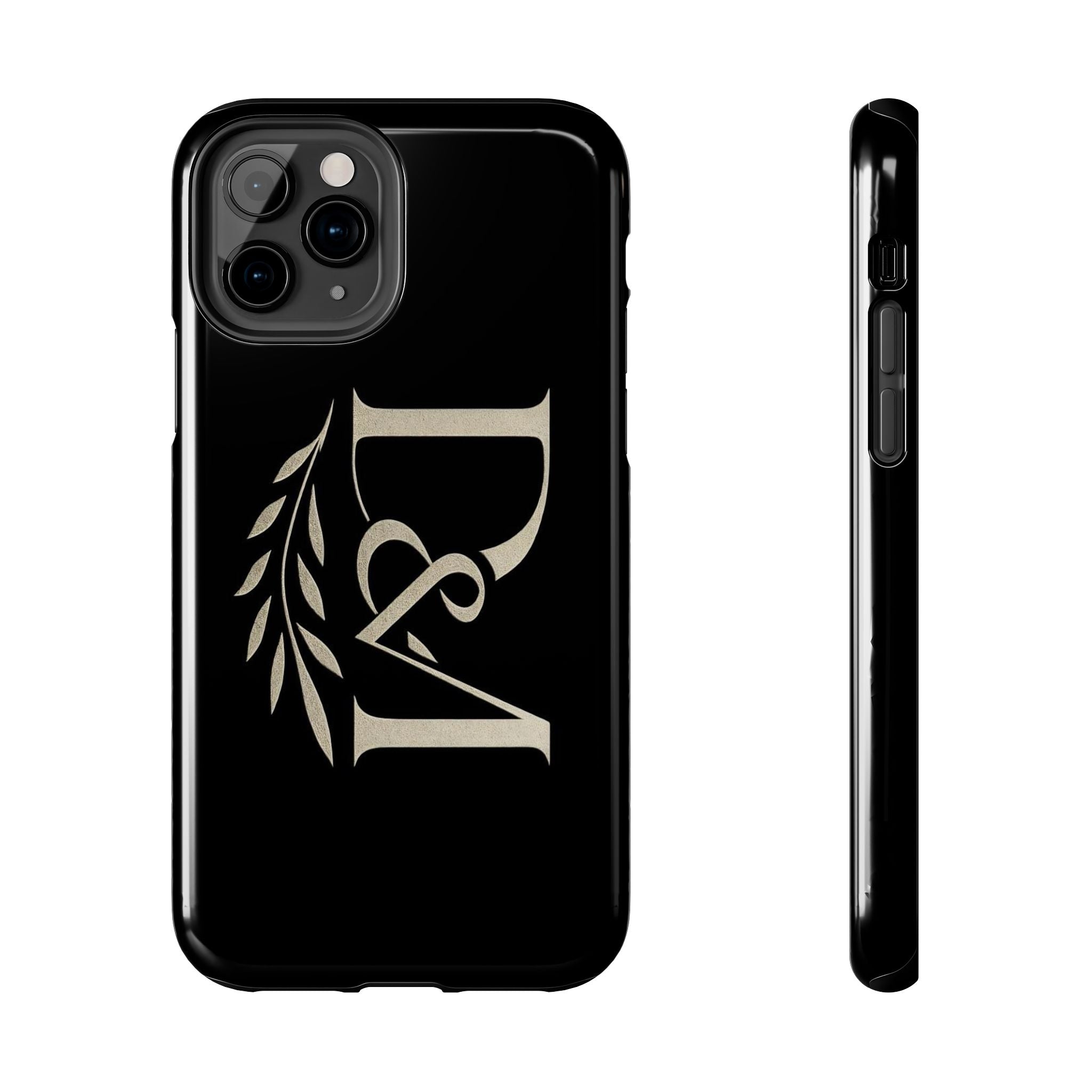 Monogram D&A Tough Phone Case — Elegant Black Initials with Laurel Accent