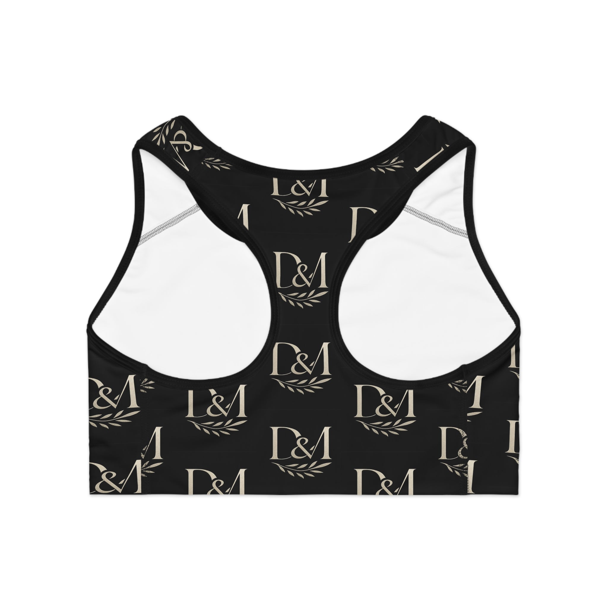 Monogram L&M Athletic Sports Bra — Black Repeat Logo Activewear