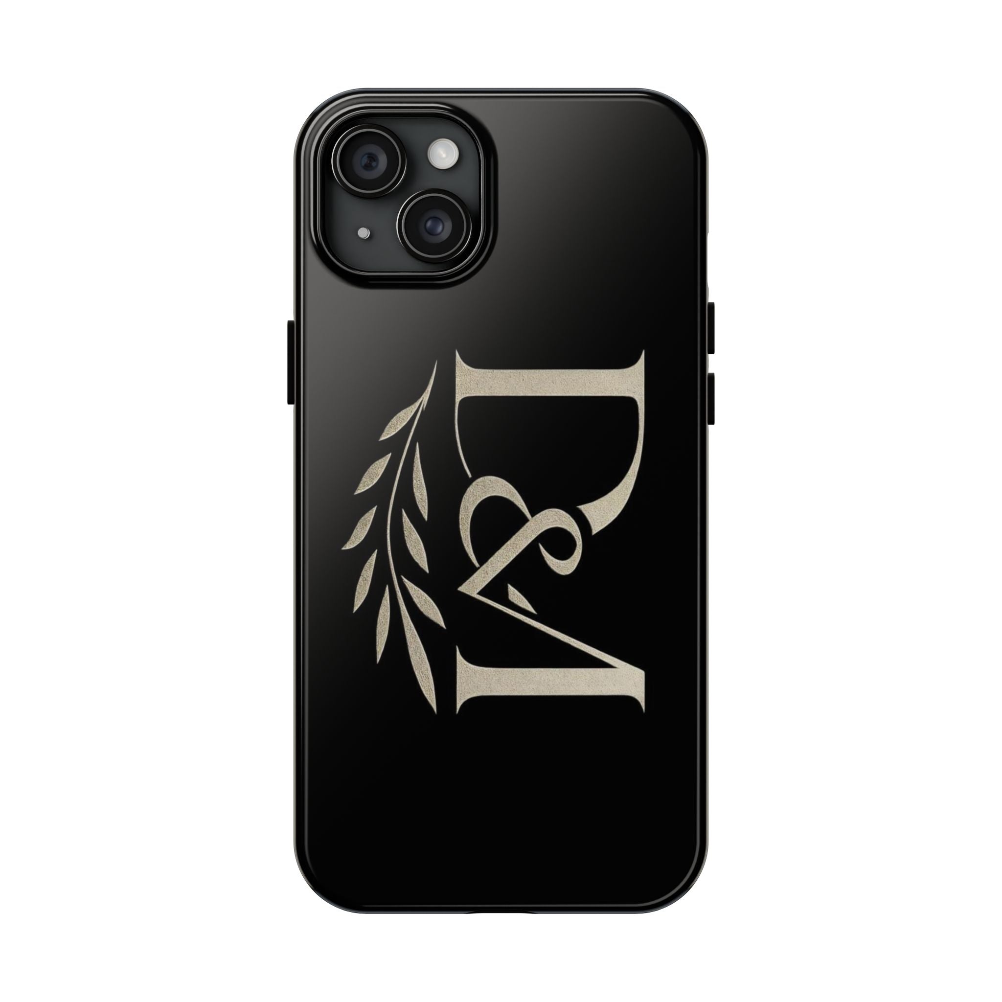 Monogram D&A Tough Phone Case — Elegant Black Initials with Laurel Accent