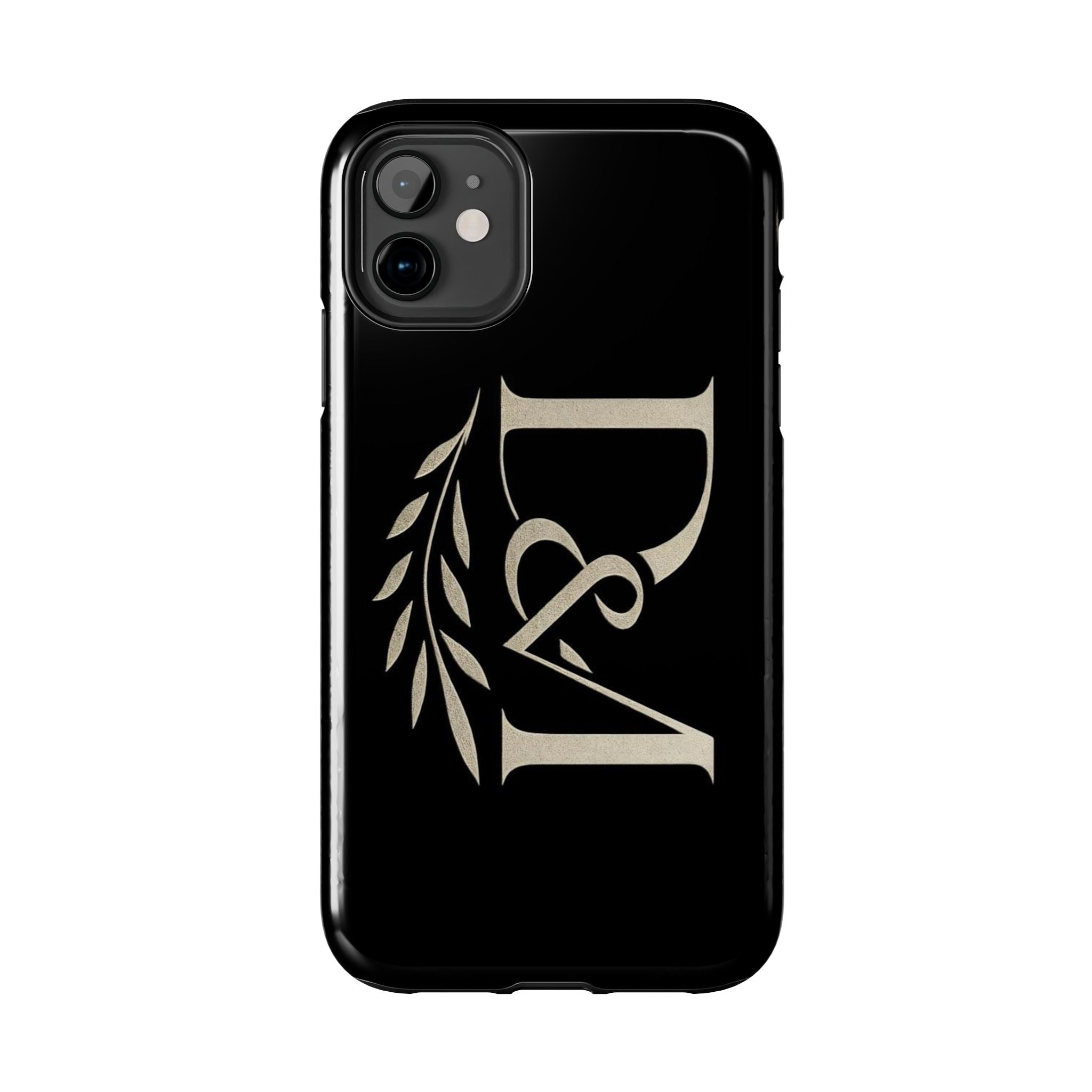 Monogram D&A Tough Phone Case — Elegant Black Initials with Laurel Accent