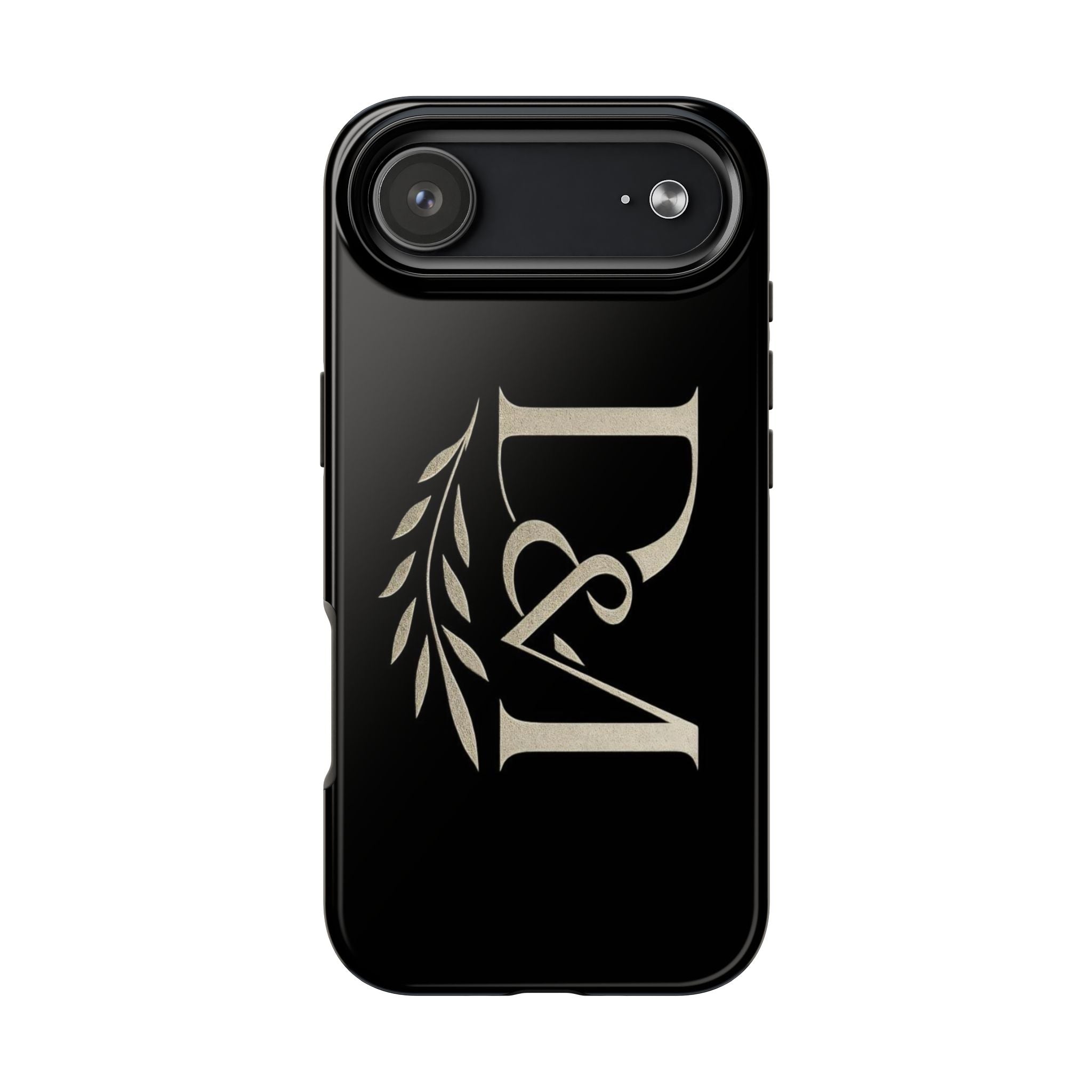 Monogram D&A Tough Phone Case — Elegant Black Initials with Laurel Accent
