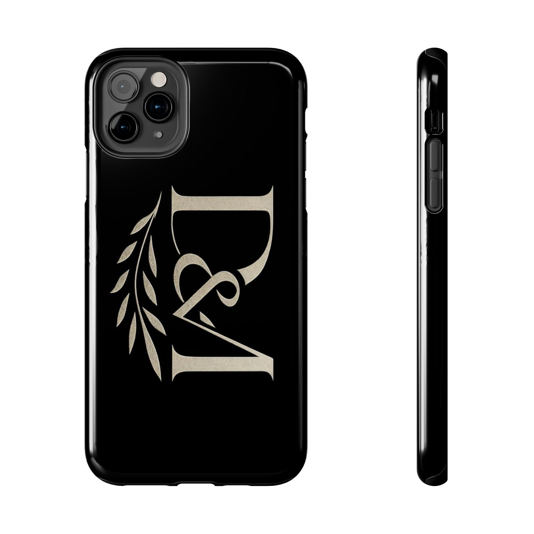Monogram D&A Tough Phone Case — Elegant Black Initials with Laurel Accent