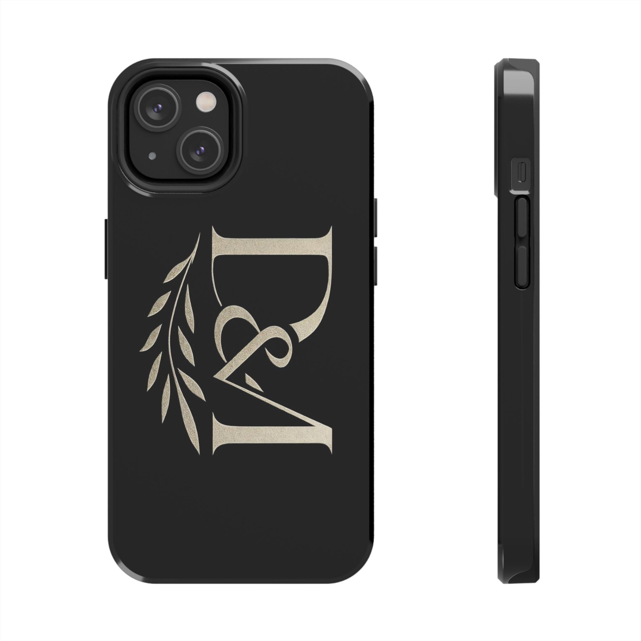 Monogram D&A Tough Phone Case — Elegant Black Initials with Laurel Accent
