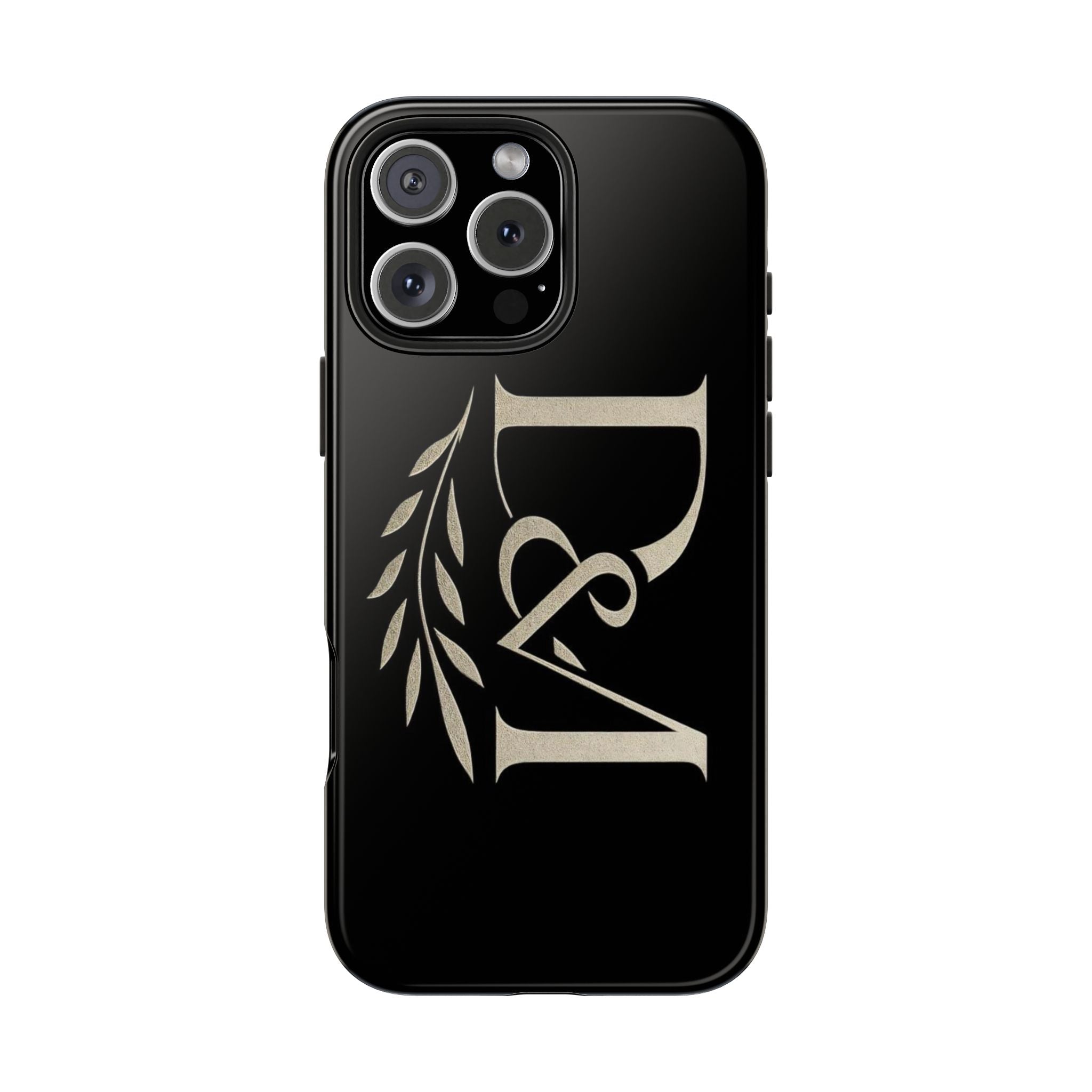 Monogram D&A Tough Phone Case — Elegant Black Initials with Laurel Accent