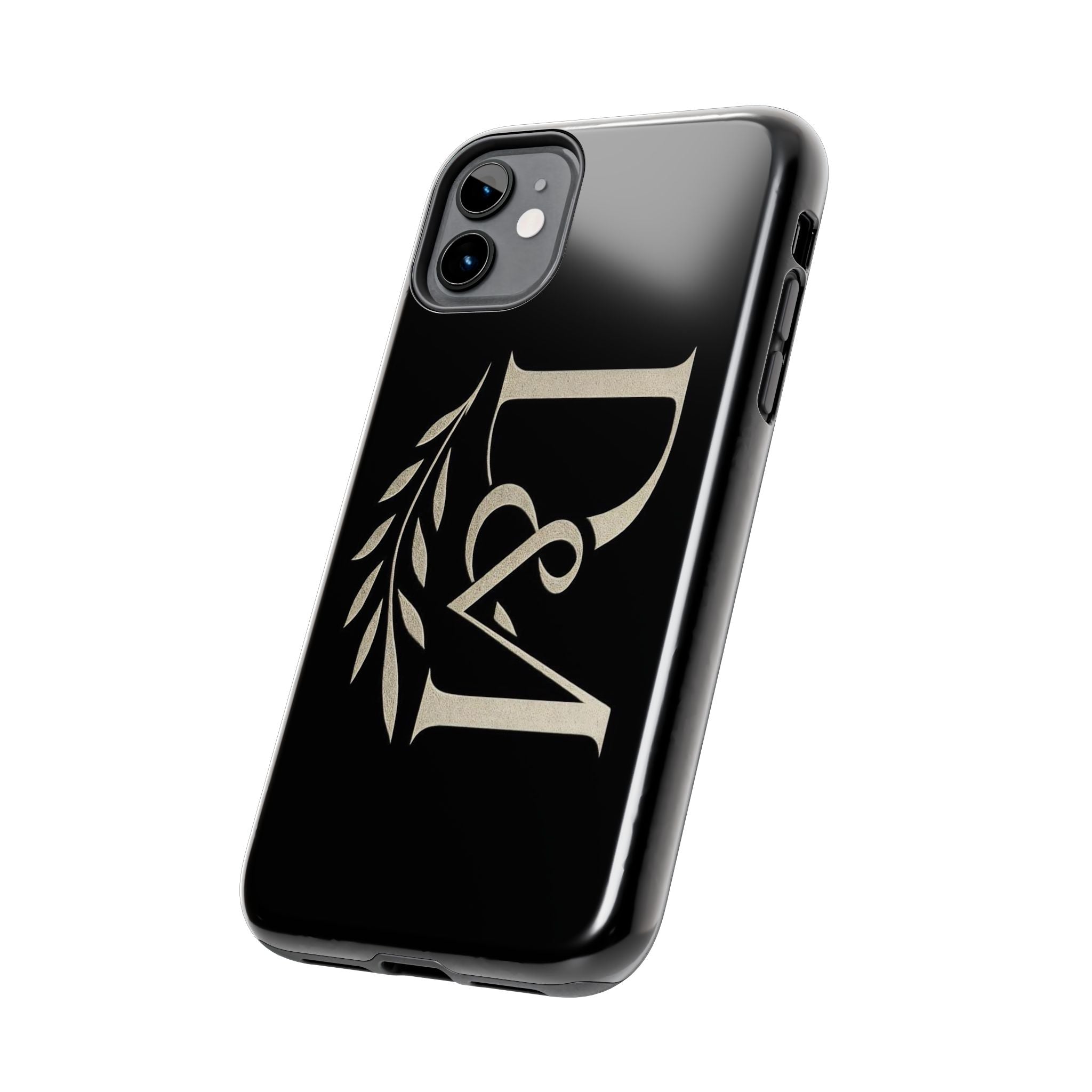 Monogram D&A Tough Phone Case — Elegant Black Initials with Laurel Accent