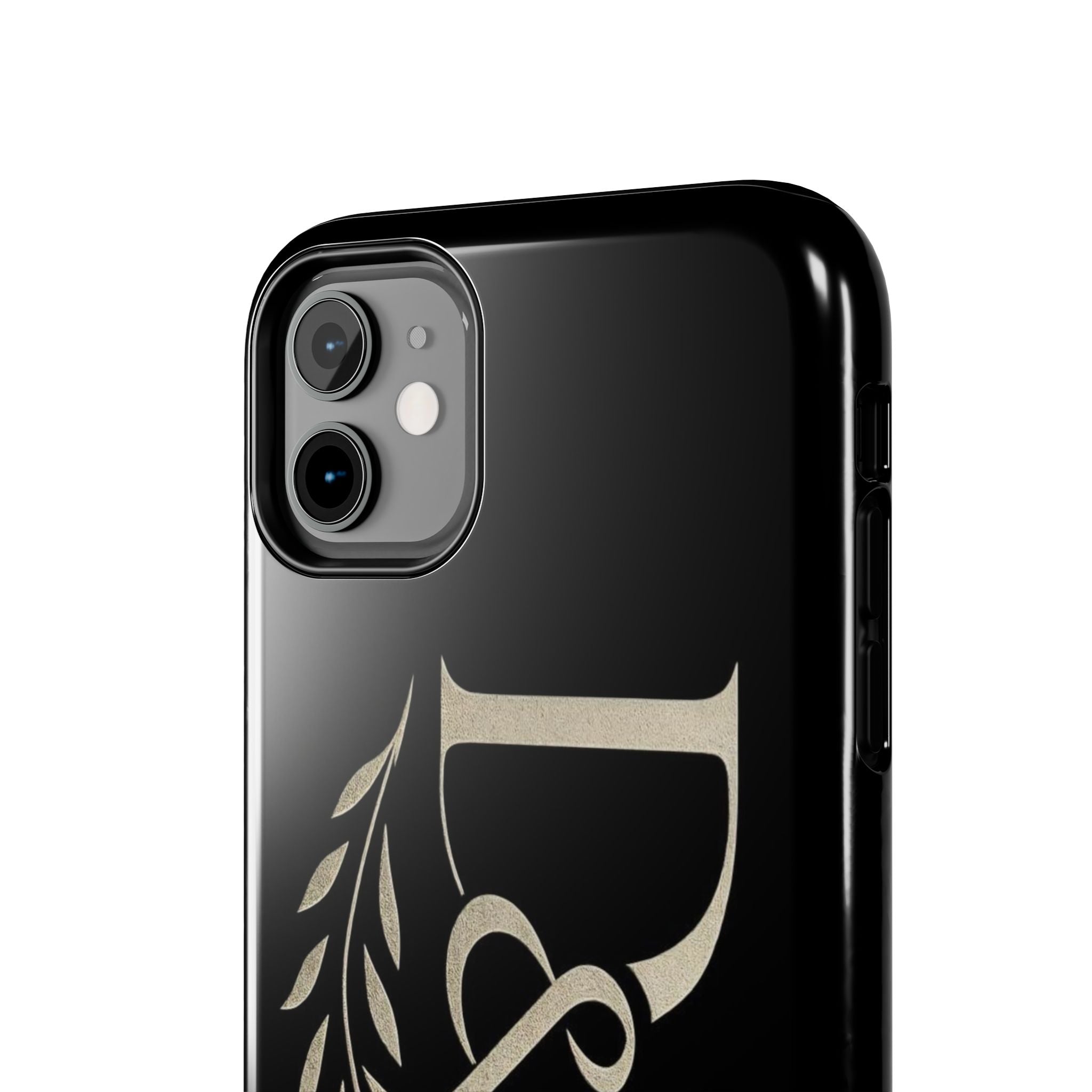 Monogram D&A Tough Phone Case — Elegant Black Initials with Laurel Accent