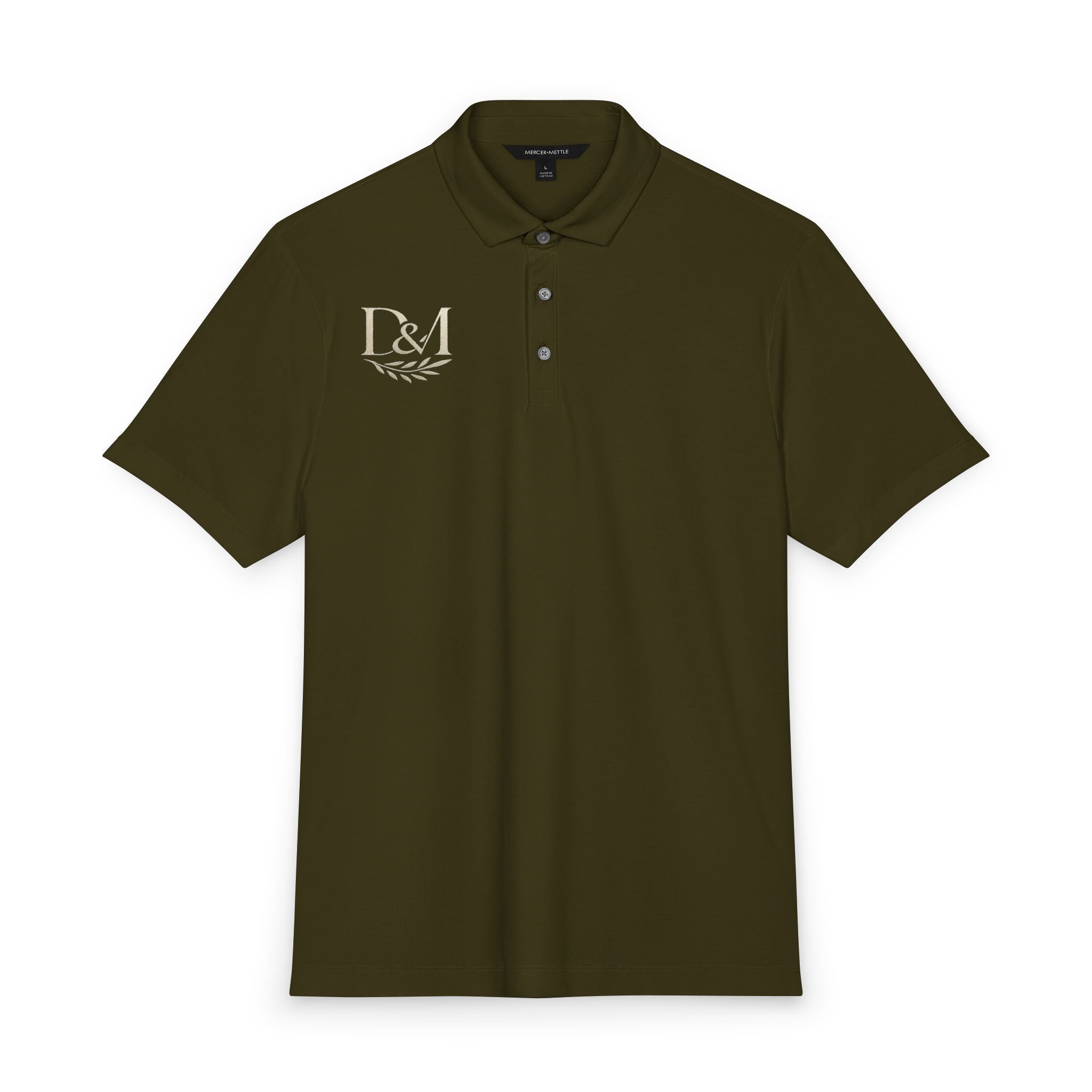 Men's White Stretch Jersey Polo with Gold Laurel Monogram