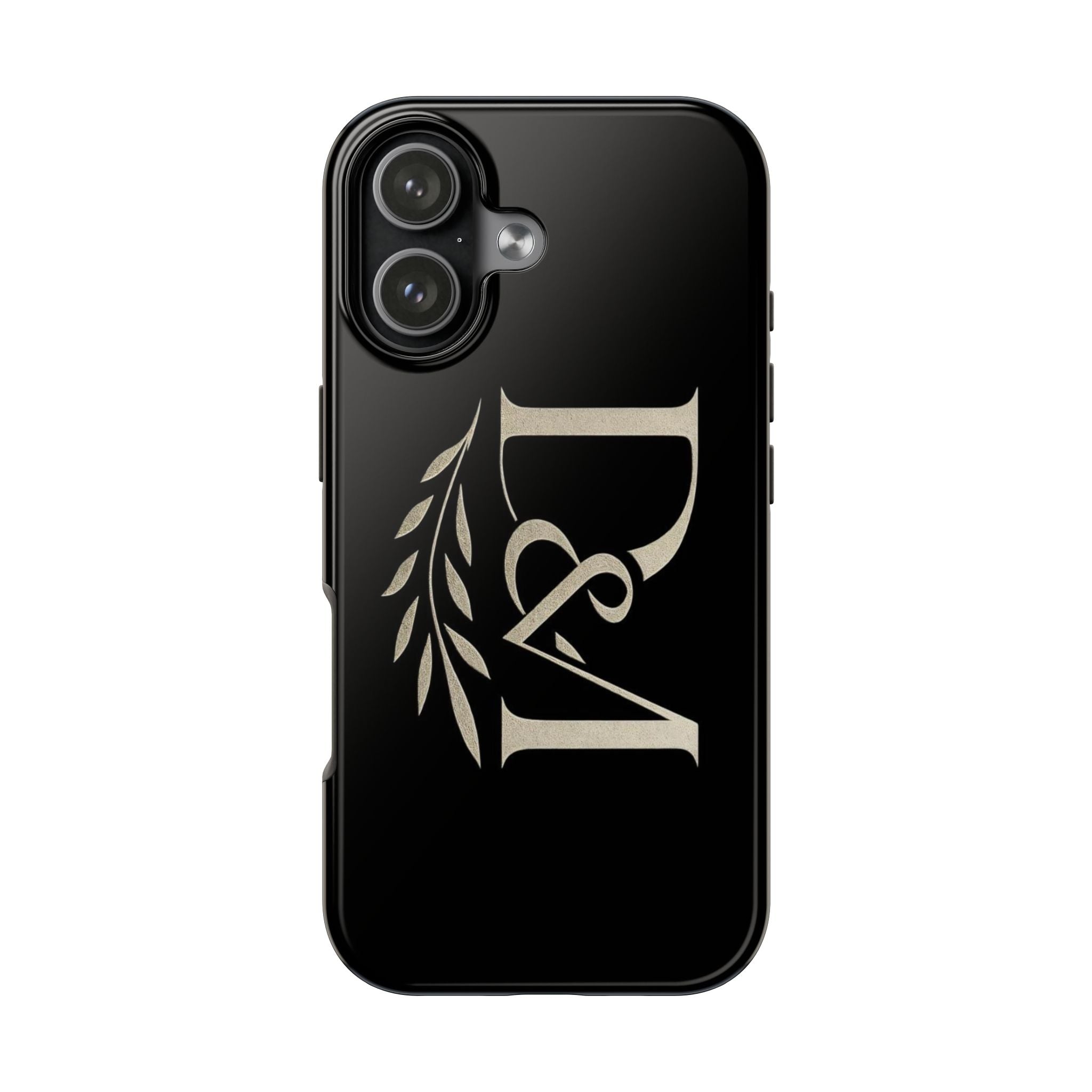 Monogram D&A Tough Phone Case — Elegant Black Initials with Laurel Accent