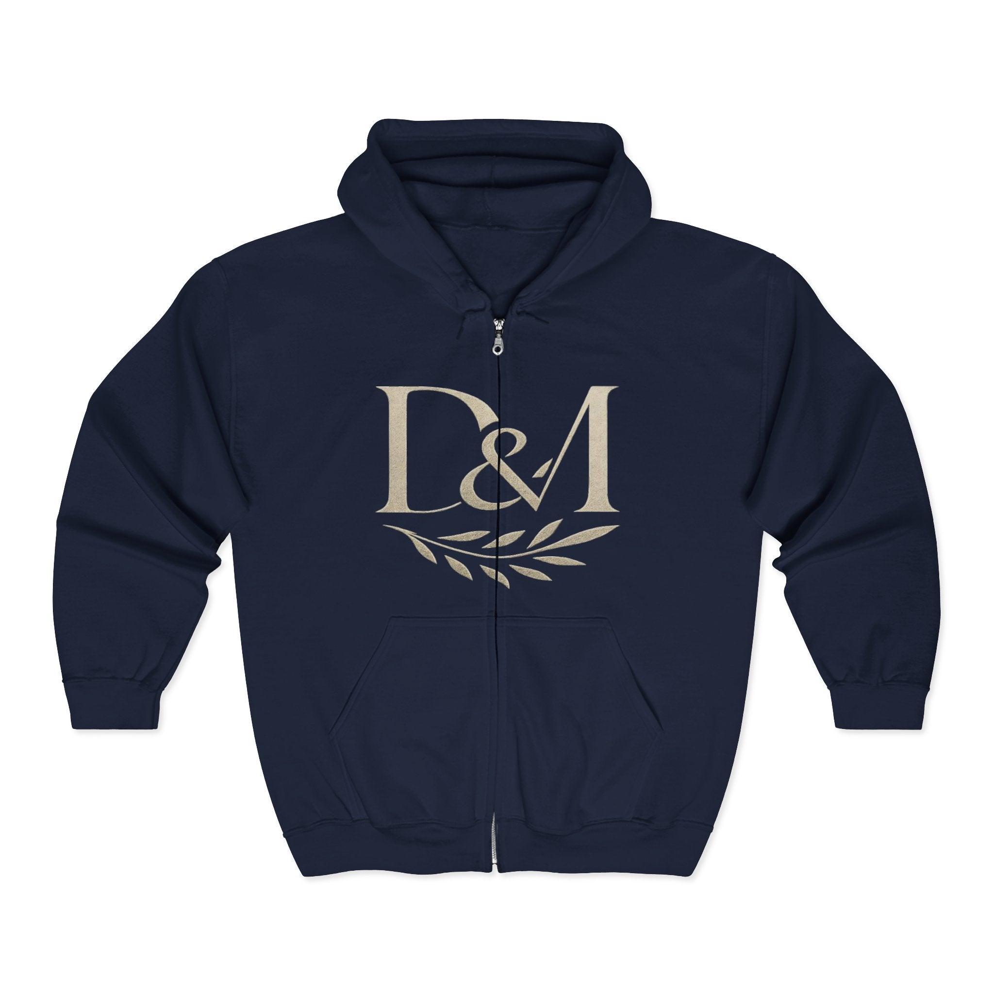 Full-Zip Hoodie — D&M Laurel Logo with “Nobody Brings Me Down” Gold Script