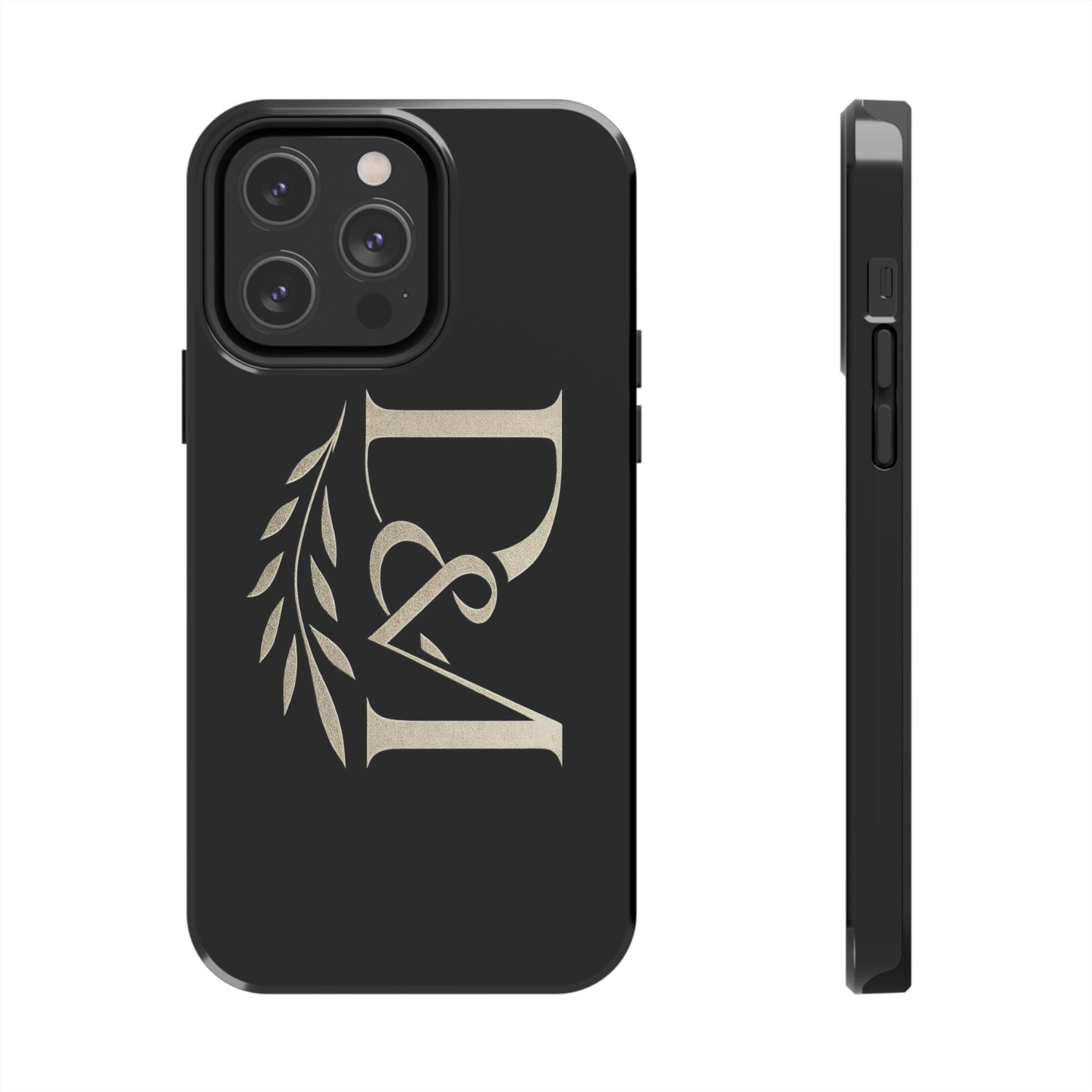 Monogram D&A Tough Phone Case — Elegant Black Initials with Laurel Accent