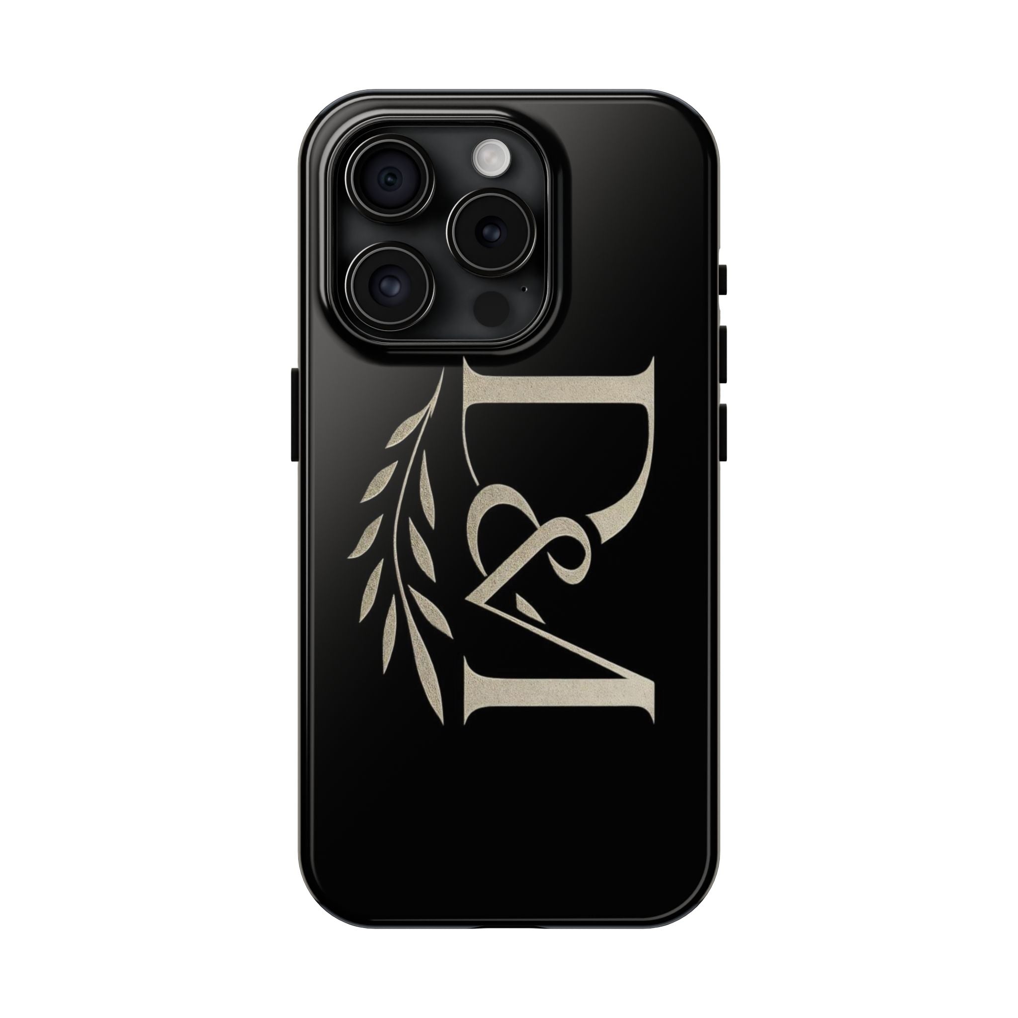 Monogram D&A Tough Phone Case — Elegant Black Initials with Laurel Accent