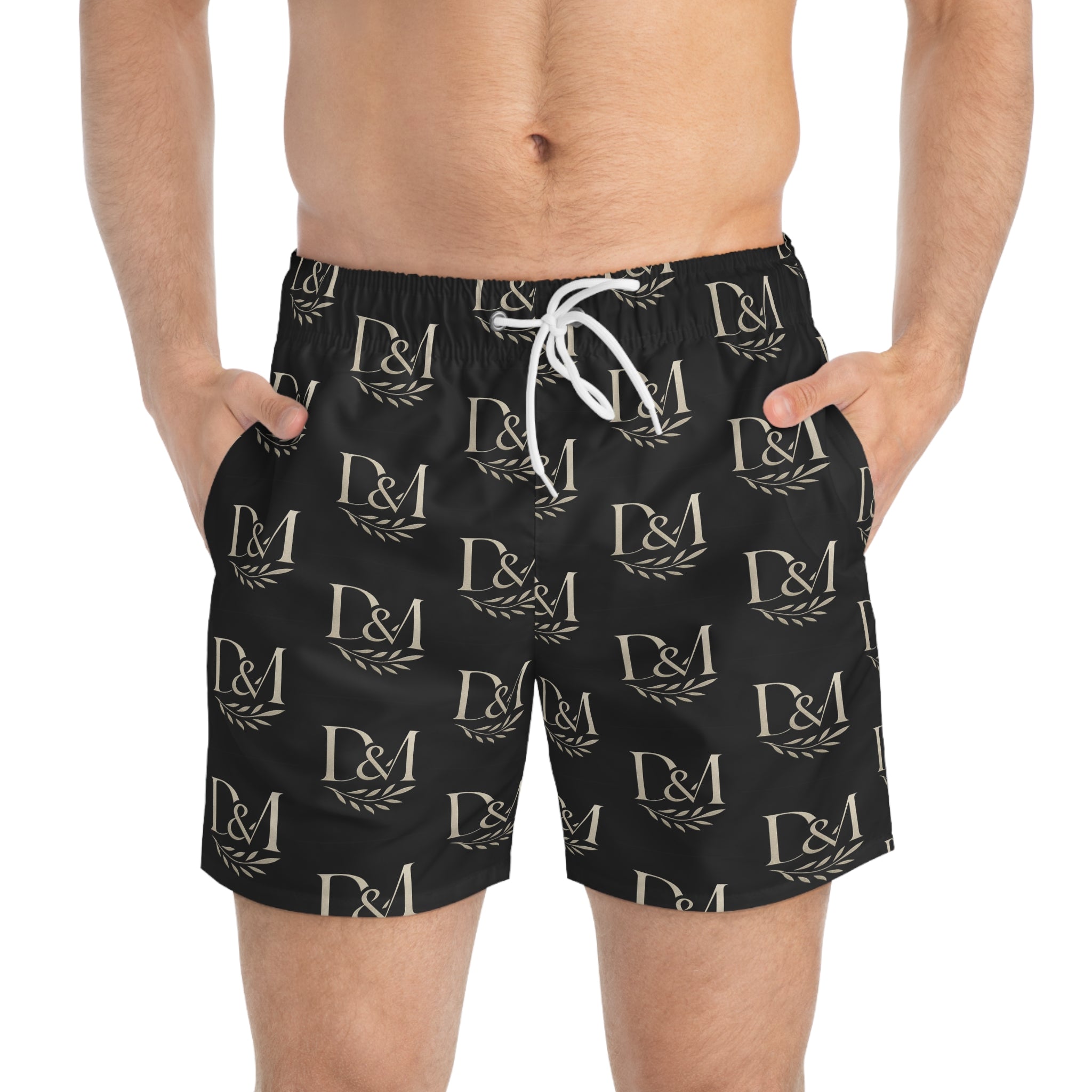 Monogram Black Swim Trunks – Classic Laurel Pattern