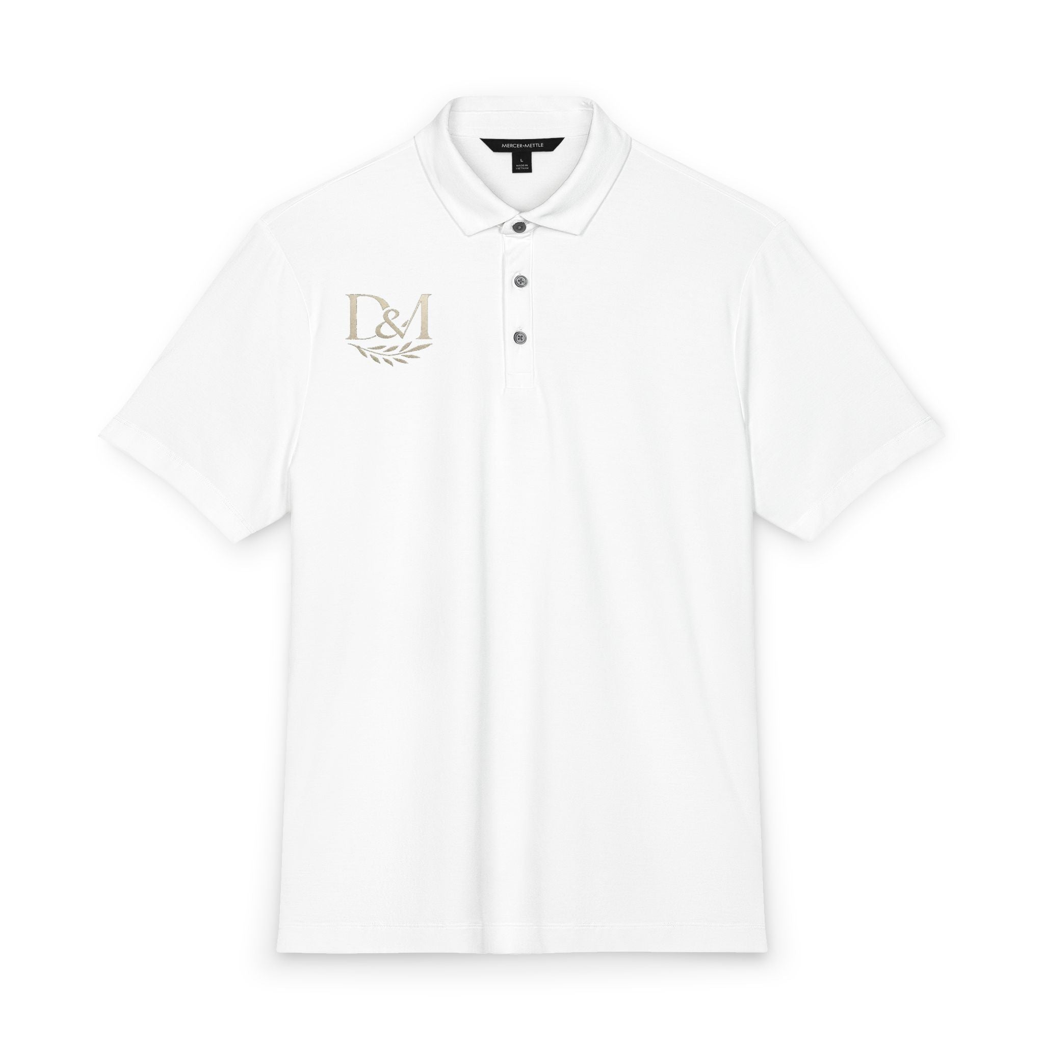 Men's White Stretch Jersey Polo with Gold Laurel Monogram